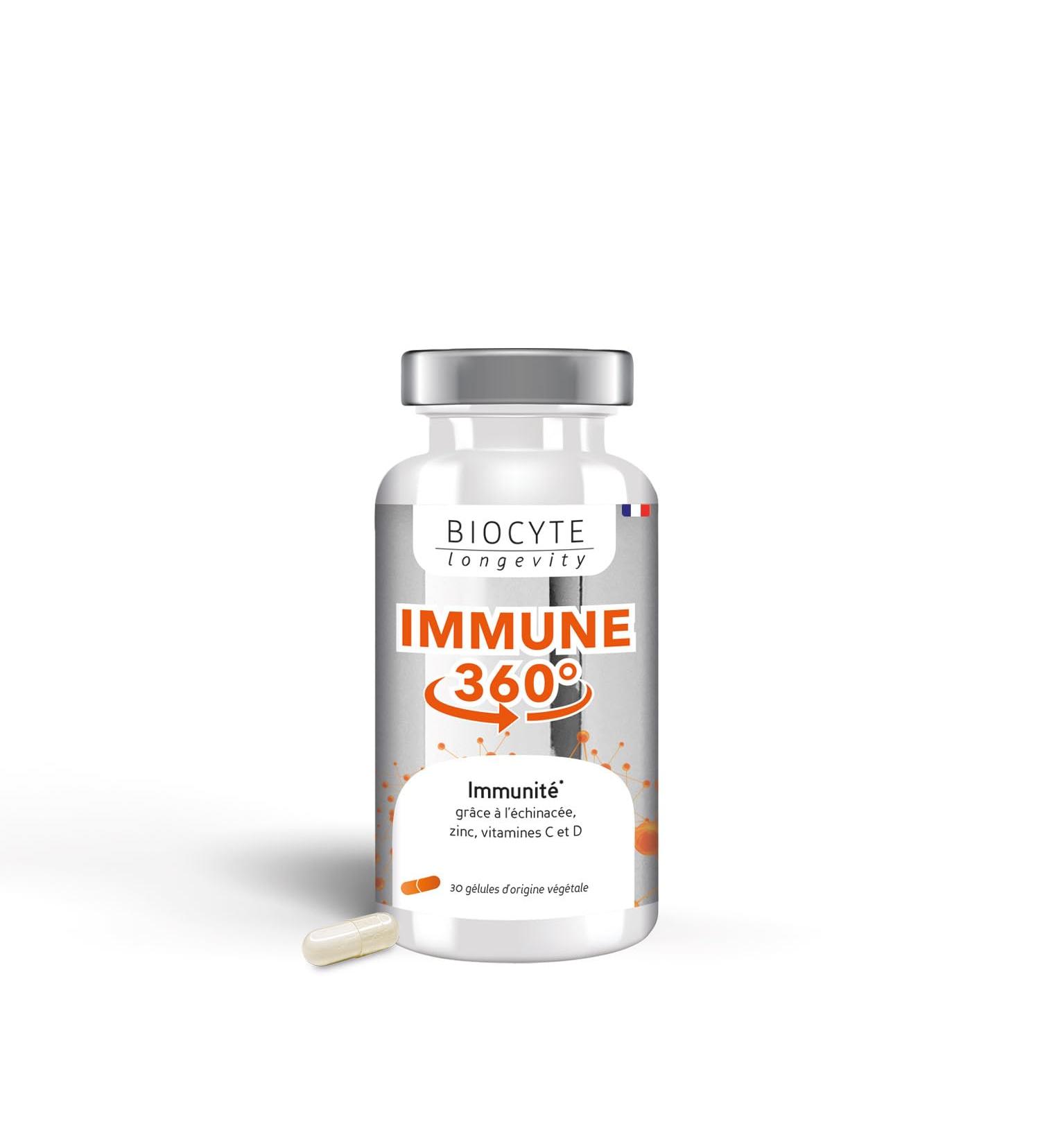 BIOCYTE Immune 360 - Immune System & Natural Defense - Vitamins C D Zinc Echinacea Black Garlic Propolis L-lysine - Dietary Supplement 30 capsules - Vegetarian Made in France - Buy Online on GoSupps.com