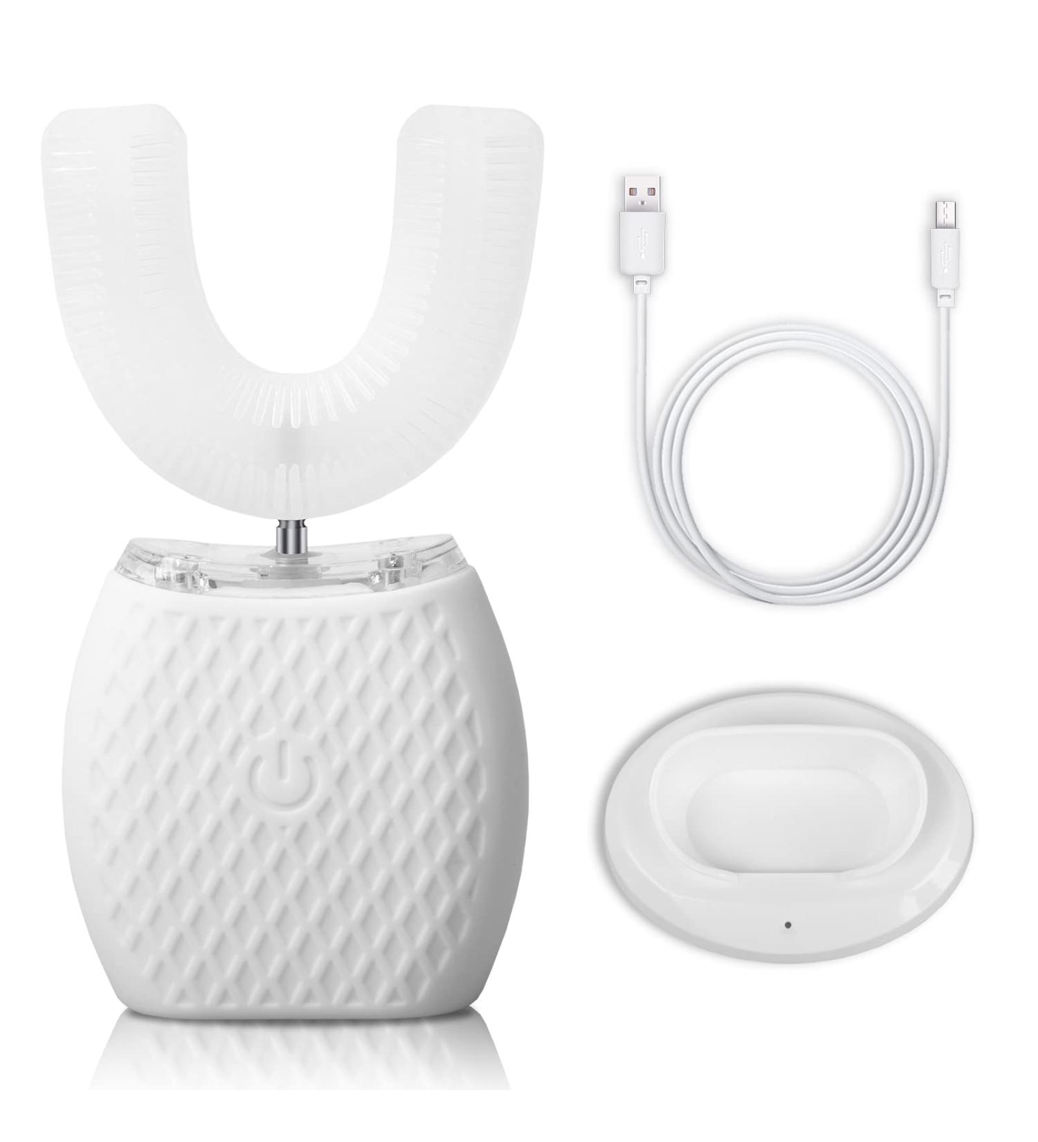 KORNIFUL U-Shaped Electric Toothbrush for Adults - 3 Cleaning Modes, Ultrasonic 360 Brushing - Oral Cleaning & Whitening, Rechargeable - Travel & Home Use (White) - Buy Online on GoSupps.com