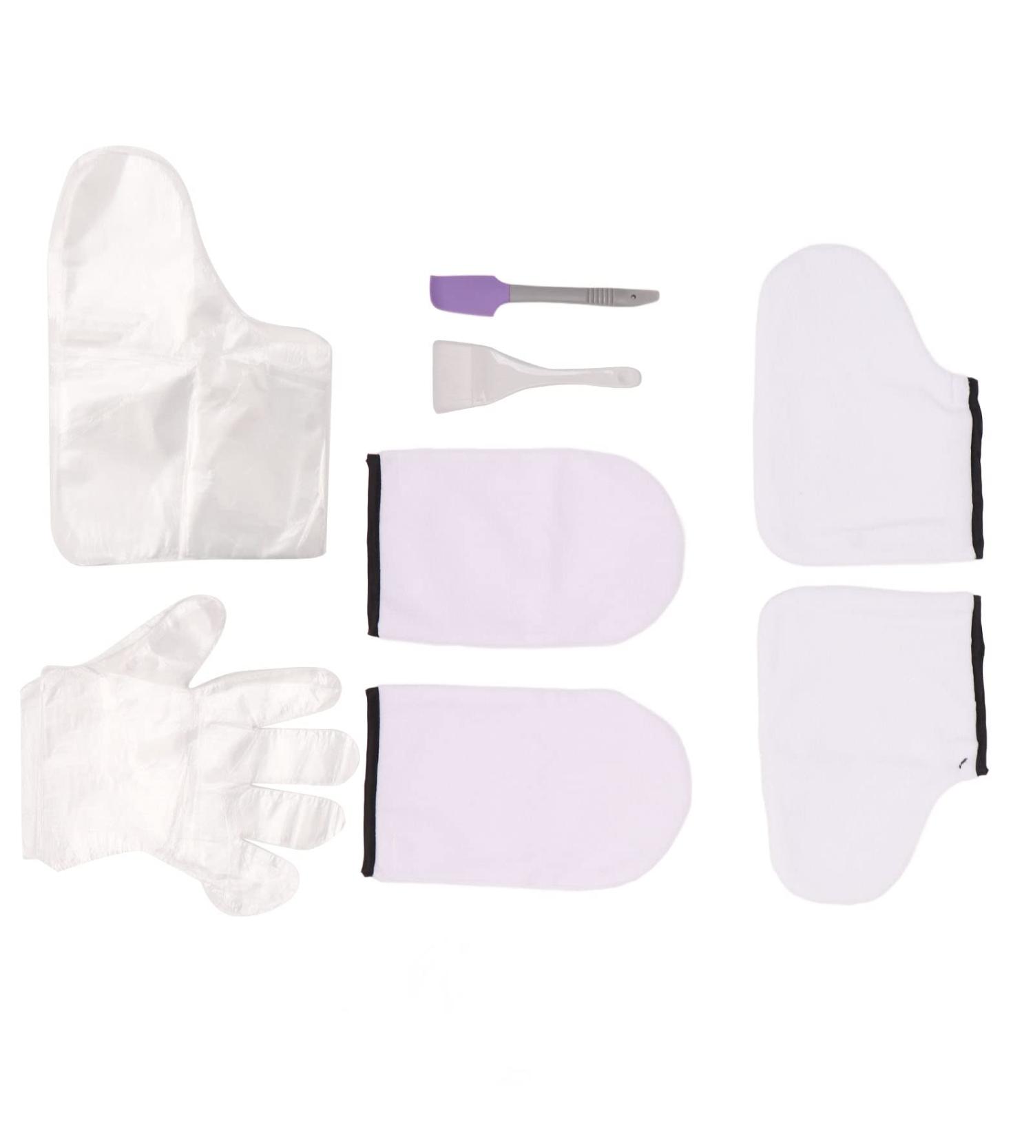 White Paraffin Wax Bath Mitts Set with Brush, Spatula, Soft Mitts, and Foot Cover - Hand and Foot Care Kit - Buy Online on GoSupps.com