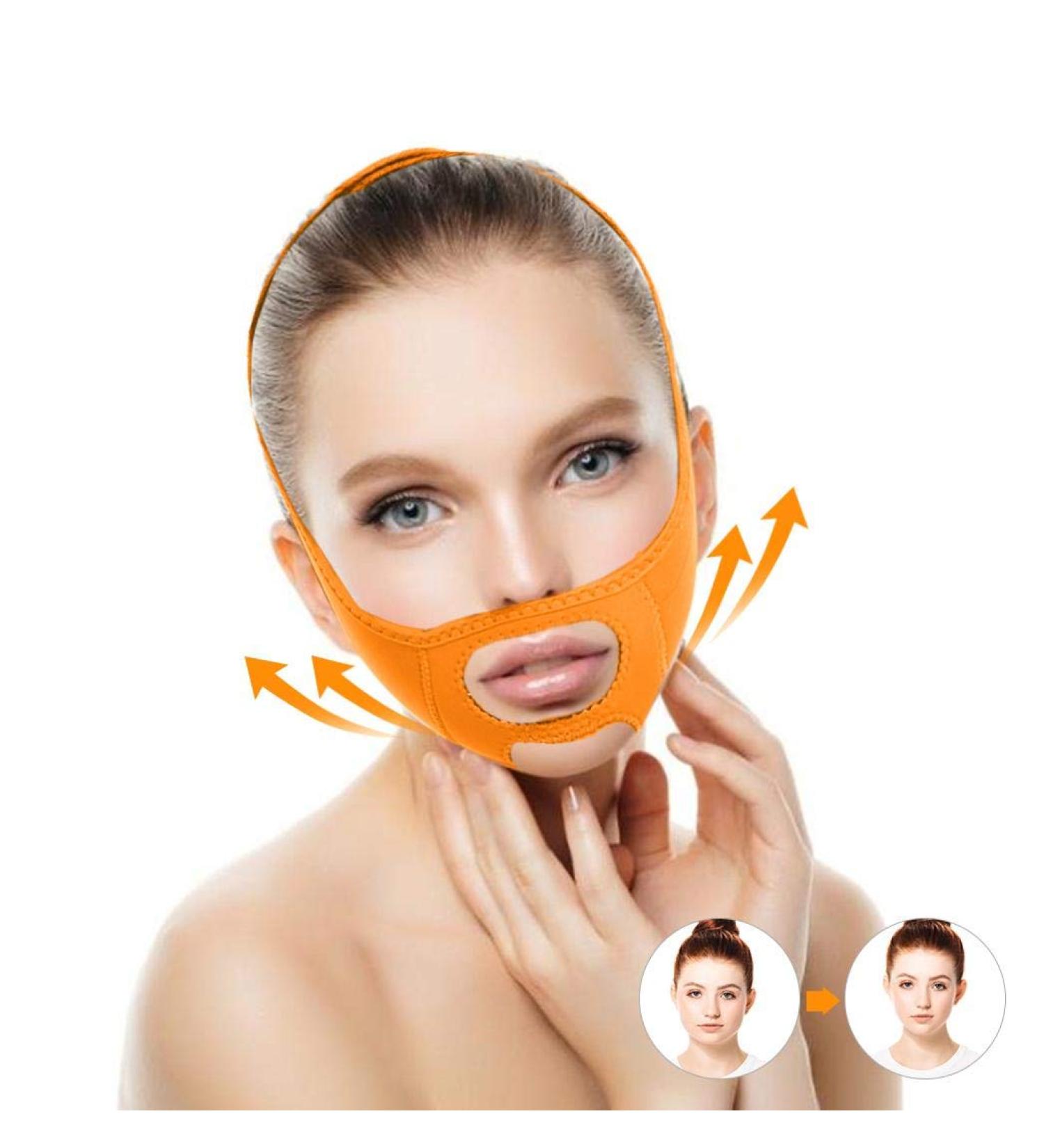 Facelift Slimming Belt for Women Double Chin Reducer V Line Cheek Lift Thin Mask Strap Anti Wrinkle Bandage (Orange) - Buy Online on GoSupps.com