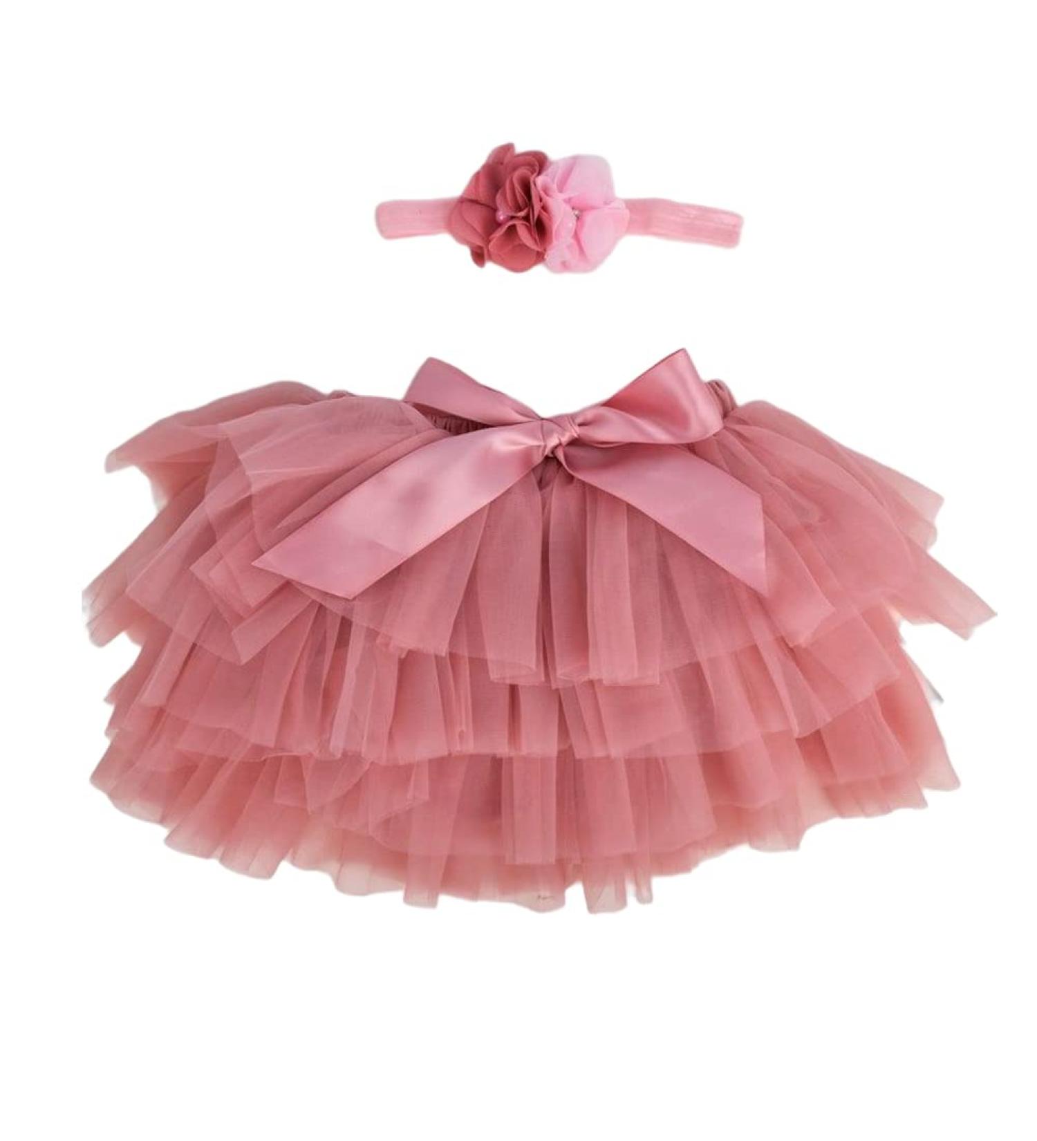 PythJooh Baby Girl Tutu Bloomers Set | Ruffle Pettiskirt & Headband | Nappy Cover | Photo Props | 0-6 Months | Dusty Rose - Buy Online on GoSupps.com