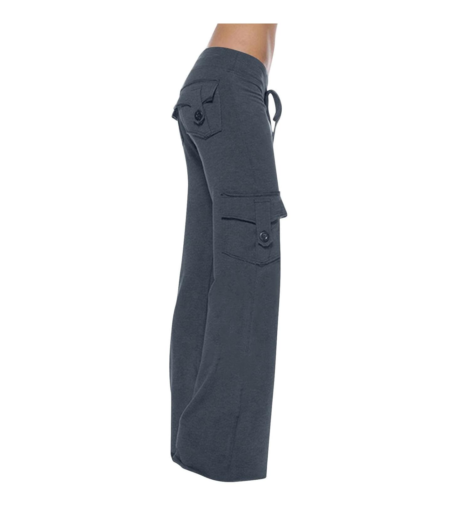 YMUQEIGH Women Baggy Cargo Pants Y2k Hippie Punk Streetwear | Dark Gray Low Waist Jogger Trousers with Pockets - Buy Online on GoSupps.com