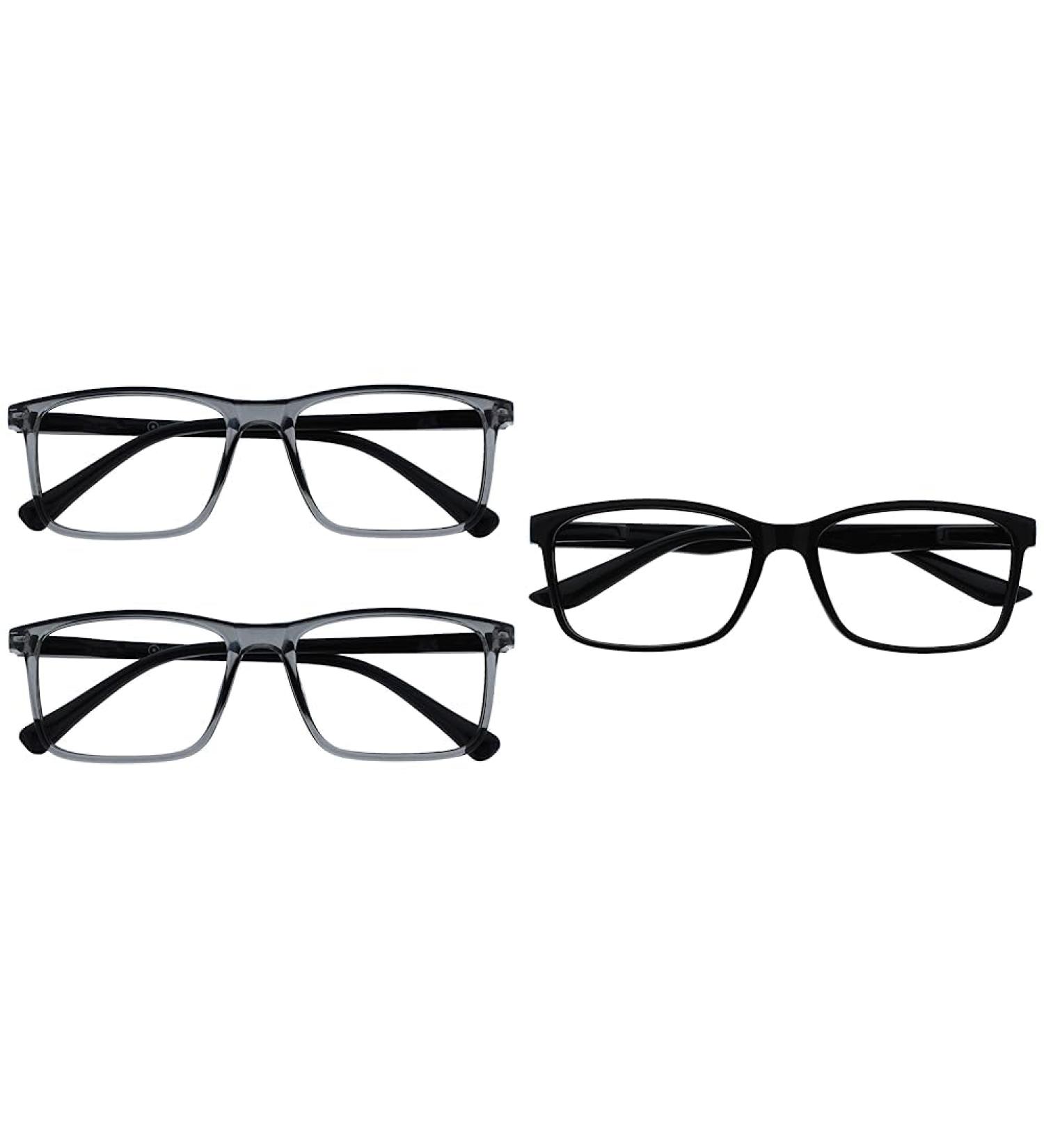 Buy Opulize Ink Lessen Glasses 2 Series Pack - Large Rectangular Frame Scratch-Resistant Spring Hinges +1.50 Diopter - Stylish Men's Reading Glasses in Transparent Gray & Black Arms - Buy Online on GoSupps.com