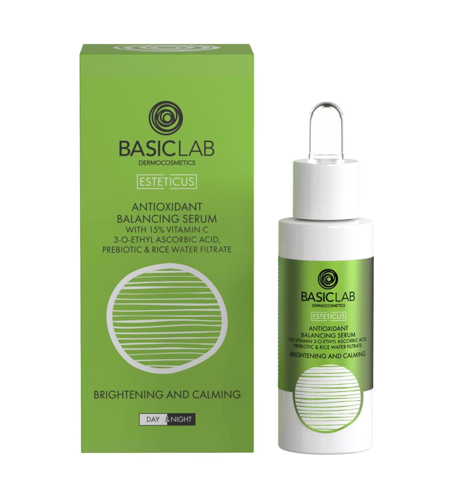 Basiclab Antioxidant regenerating serum with 15 vitamin C 3O Ethylascorbic acid prebioric & rice water filtrate Clarifying and calming 30ml - Buy Online on GoSupps.com