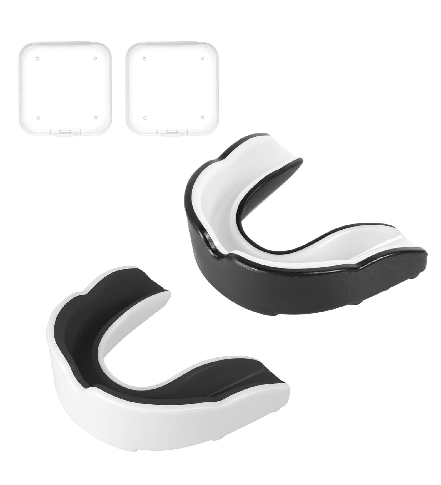 Flintronic Sports Mouthguard - 2-Piece Dental Protection for Rugby Boxing MMA Taekwondo & More - Portable Hygiene Case - Adult Black & White - Buy Online on GoSupps.com