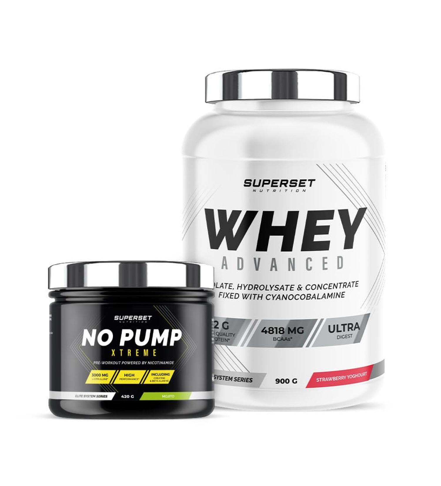 Superset Nutrition | Fitness Energy Program - 100% Whey Protein Advanced 900g Strawberry Yogurt - No Pump Xtreme Mojito | Boosts energy rate and tones the body in 4 weeks - Buy Online on GoSupps.com