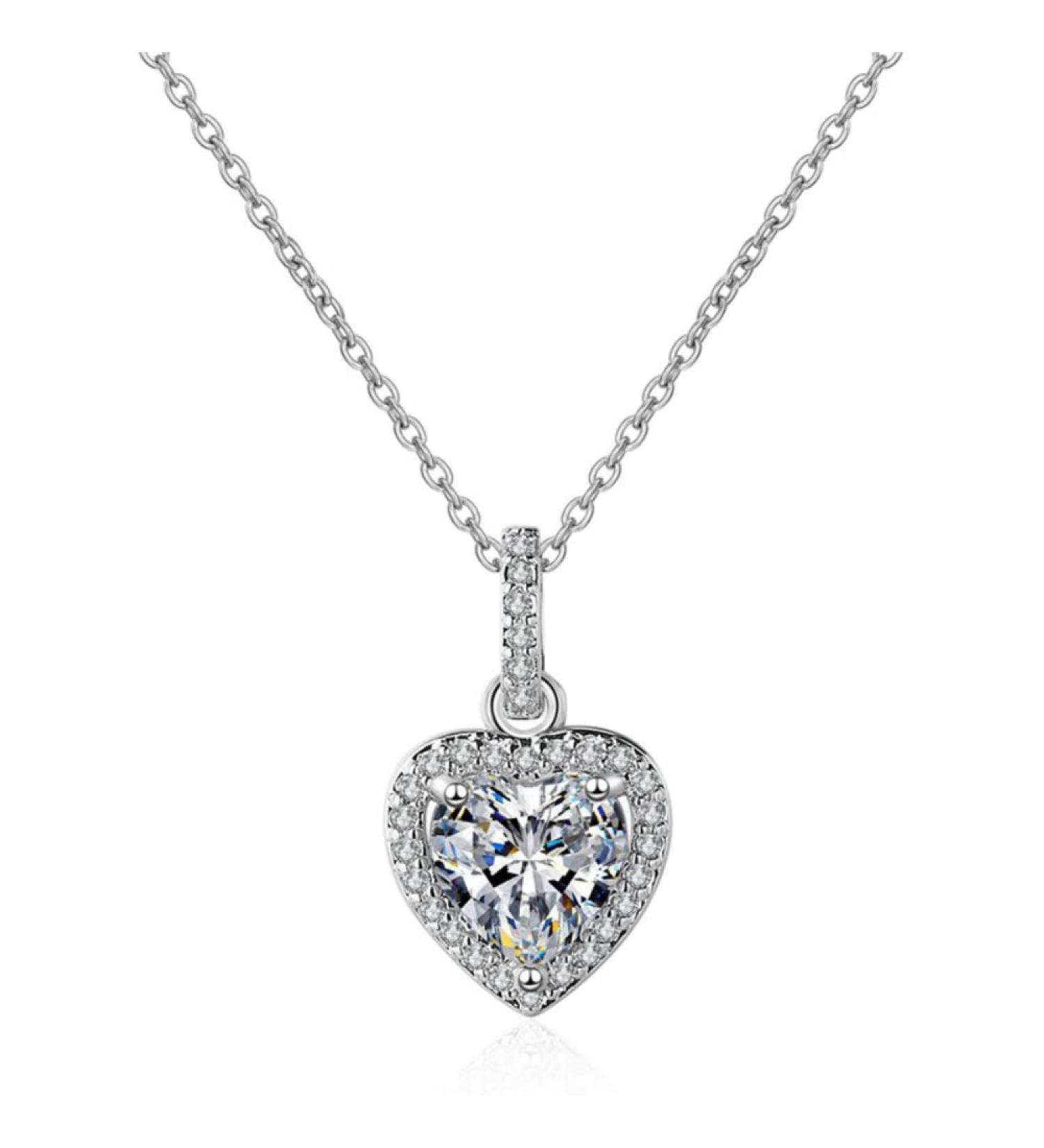 HAODUOO Luxury Crystal Heart Pendant Necklace For Women Jewelry Trendy Sterling Silver Necklace Girls Chirstmas Gift - Buy Online on GoSupps.com