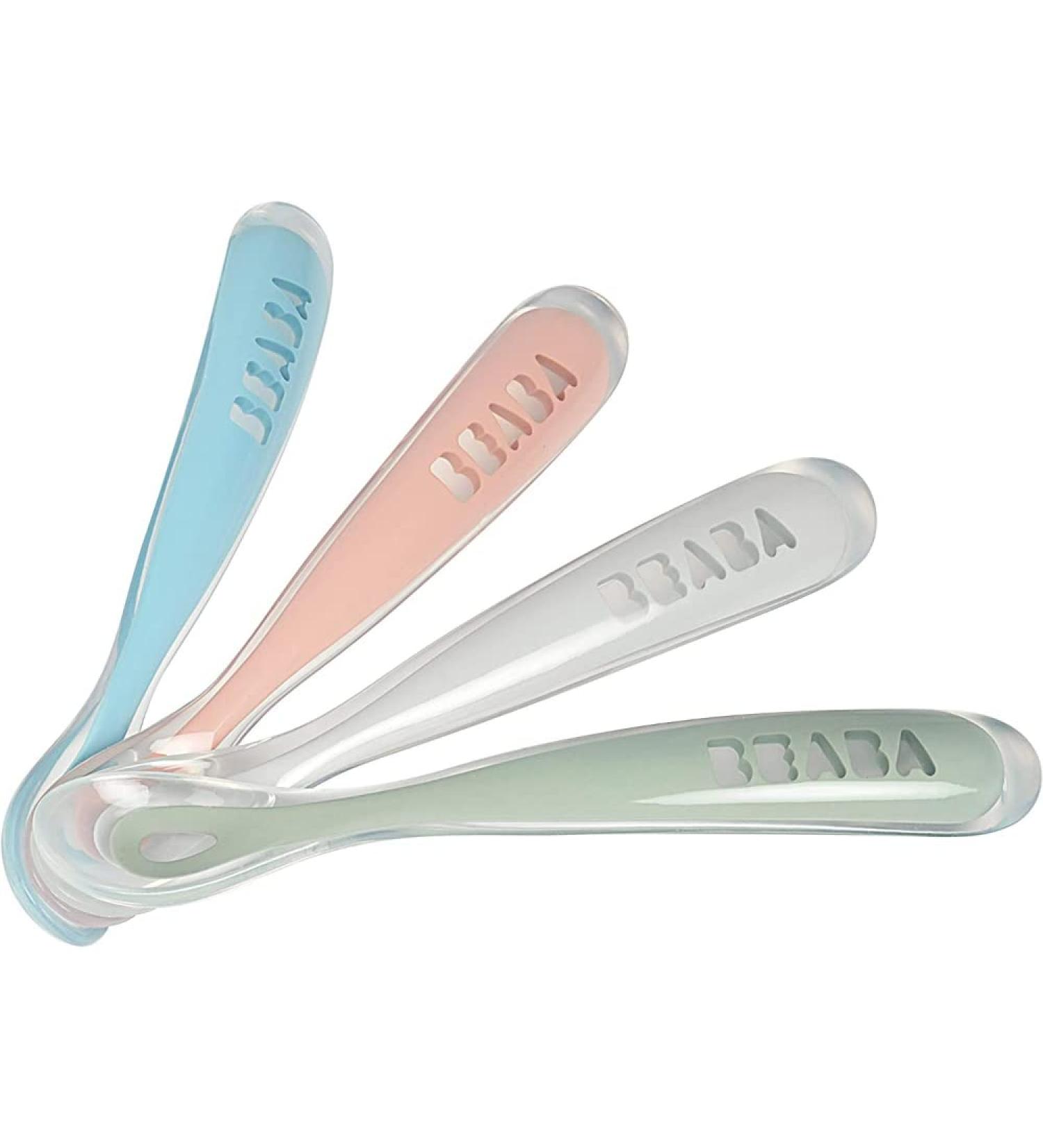 B ABA Baby Spoons Set of 4 - Silicone Weaning Spoon - 1st Stage - Multicolor Pink Blue Gray Eucalyptus - Buy Online on GoSupps.com