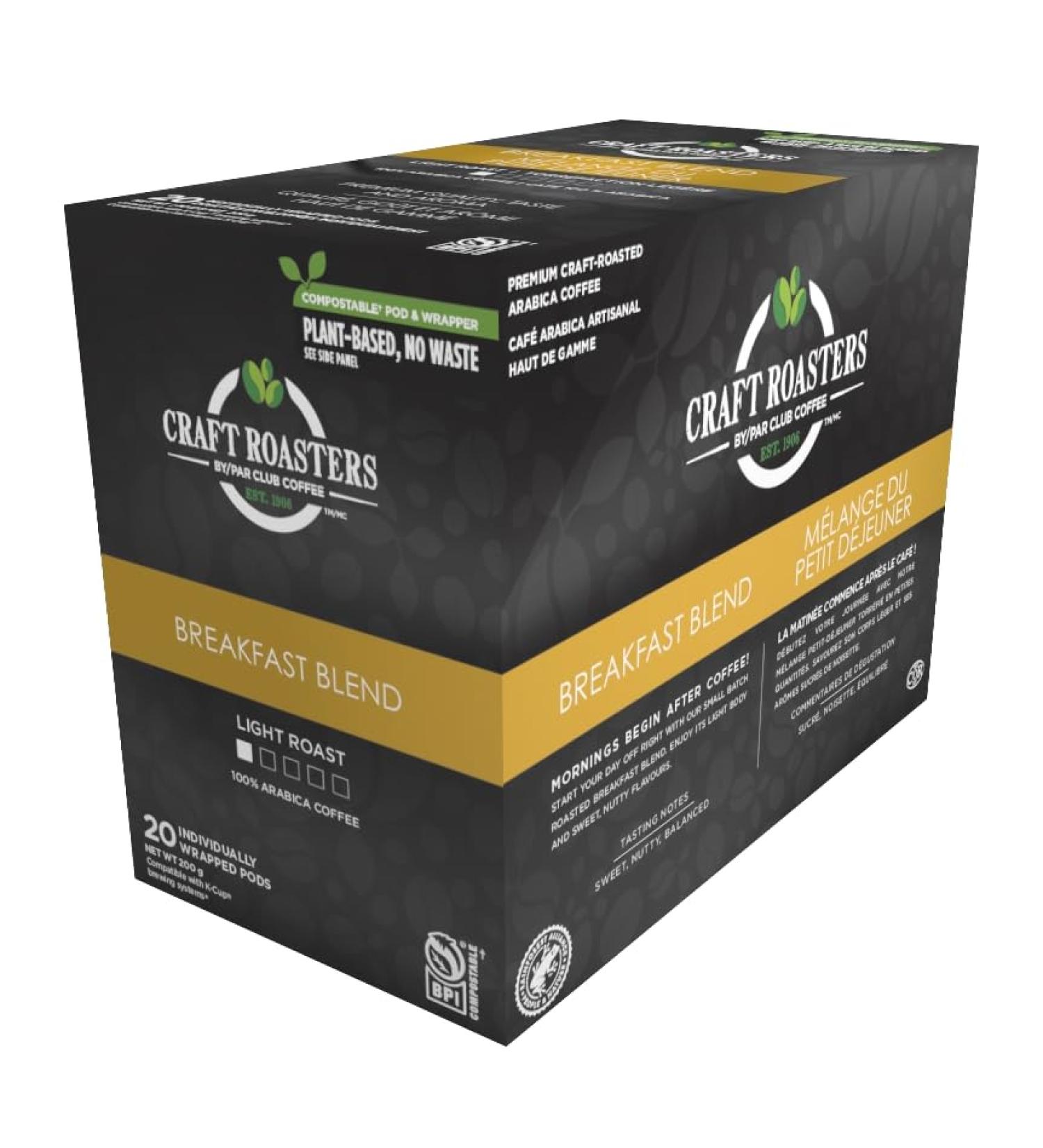 Club Coffee Craft Roasters Breakfast Blend - Light Roast Single Serve Coffee K-Cup Pods Compostable Coffee Pods Keurig Brewer Compatible Rainforest Alliance Certified 120 Count (20 Count Pack of 6) Breakfast Blend - Light Roast 120 count (Pack of 1) - Buy Online on GoSupps.com
