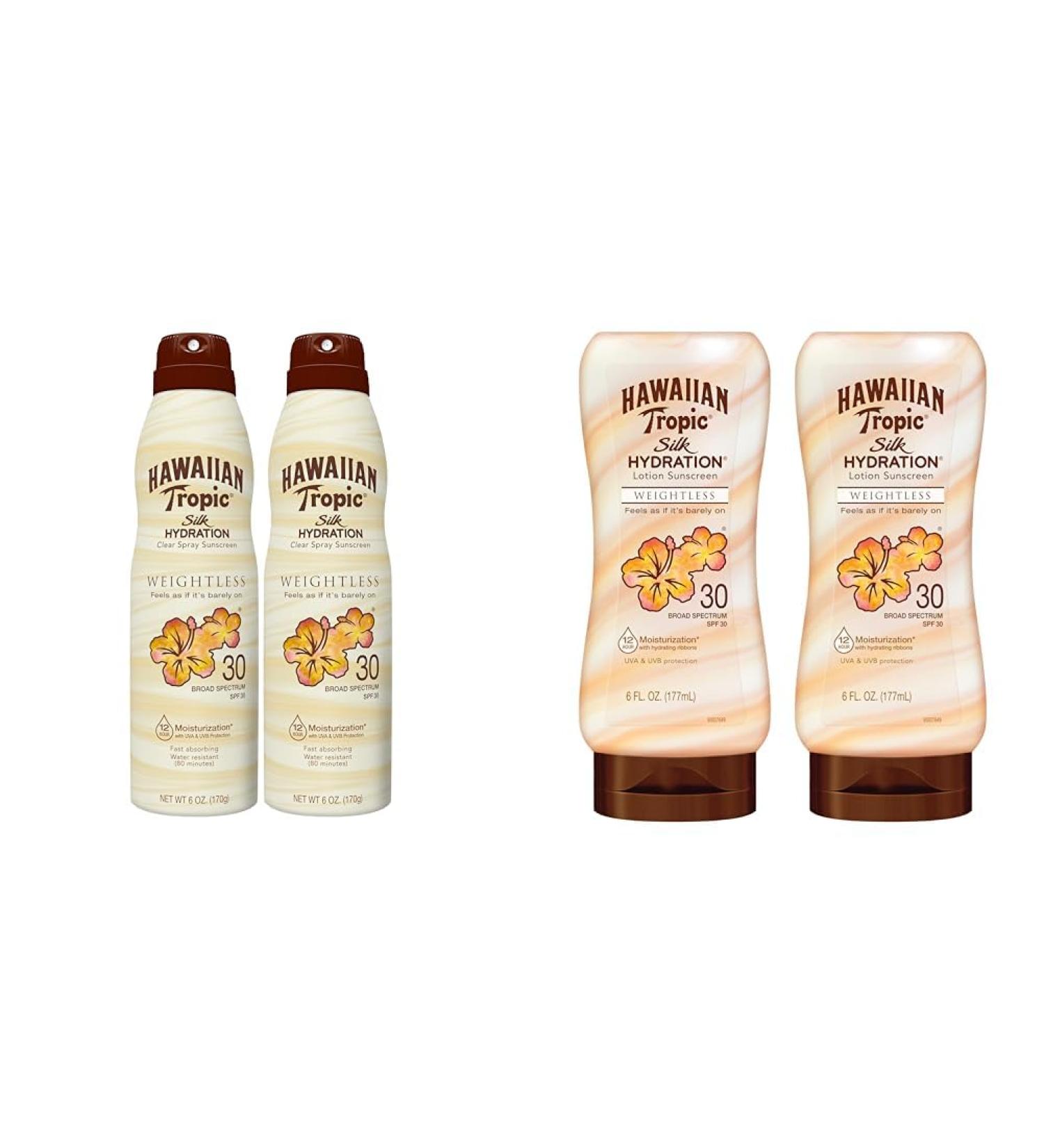 Hawaiian Tropic Weightless Hydration Sunscreen SPF 30 Twin Pack | 6oz Clear Spray & Lotion Sunscreen Packs | Broad Spectrum UVA/UVB Protection