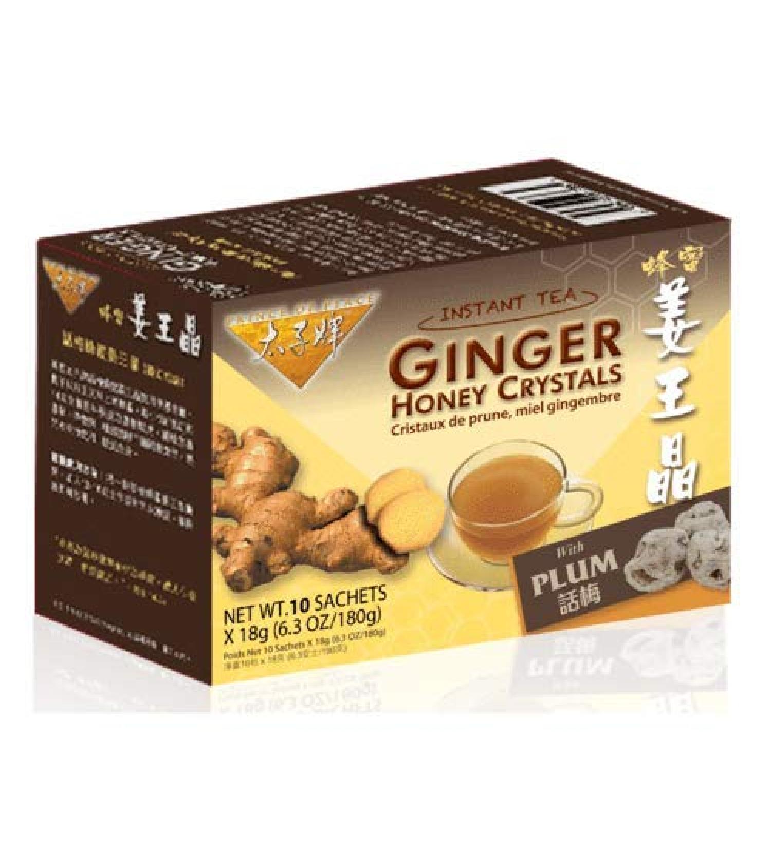 Prince of Peace Instant Plum Ginger Honey Crystals 10 Sachets Instant Hot or Cold Beverage Easy to Brew Ginger and Honey Crystals Ginger 0.63 Ounce (Pack of 10)