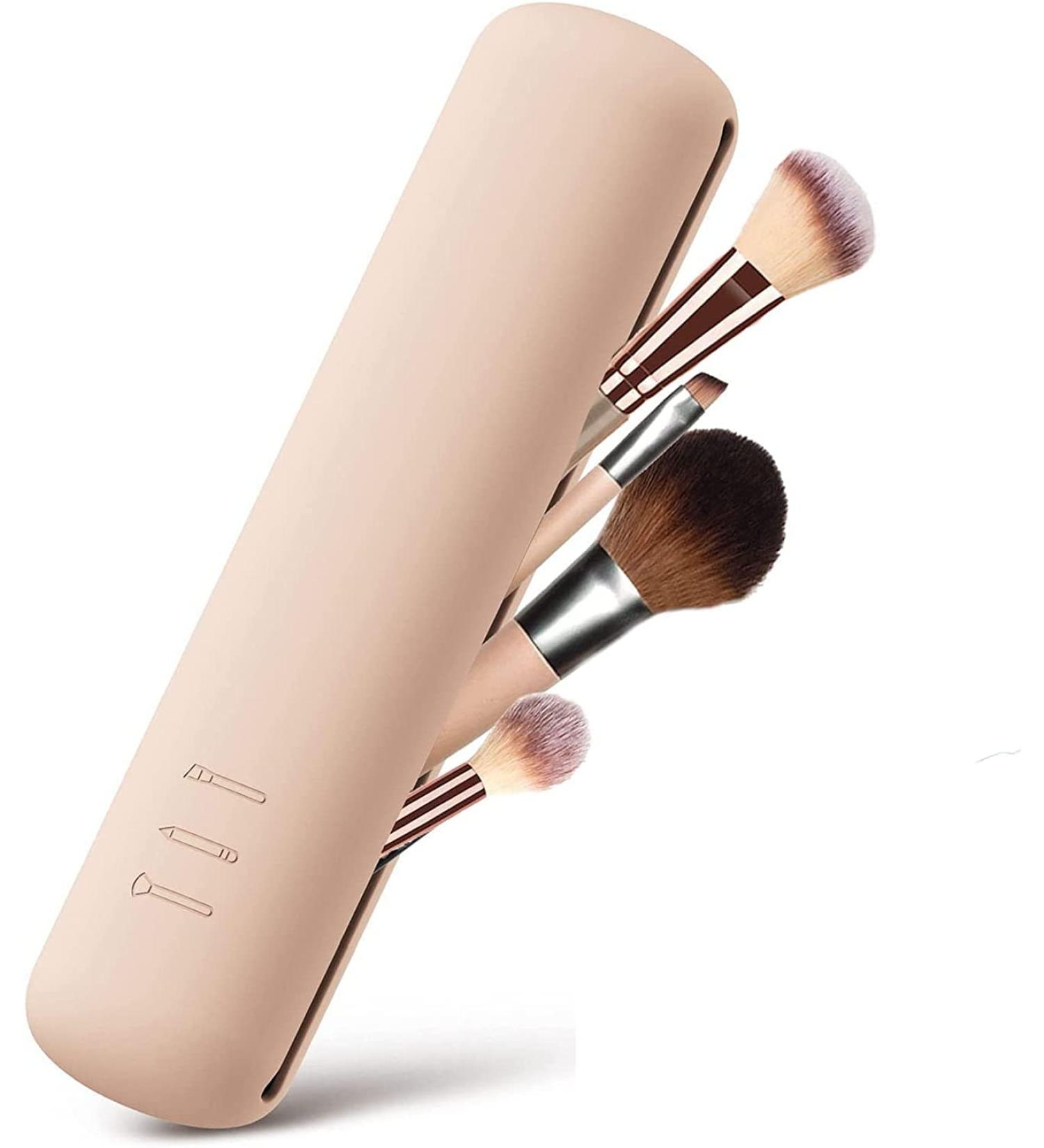 Travel Makeup Brush Holder & Cosmetic Pouch - Silicone Small Bag for Women - Creamy White - Buy Online on GoSupps.com