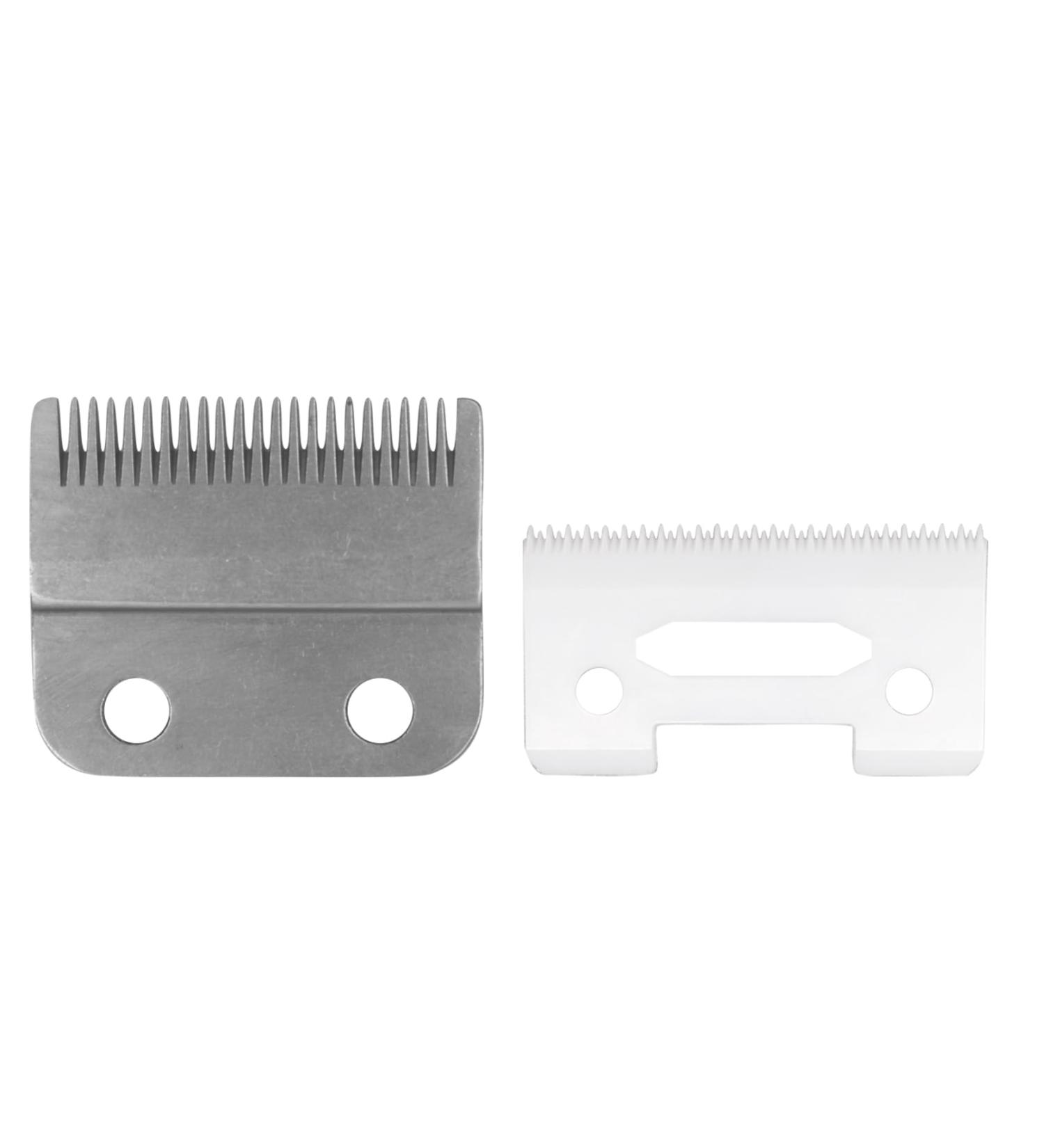 Airera 2-hole stagger tooth replacement blades set # 2161 1 fixed blade made of carbon steel 1 movable ceramic blade compatible with cordless magic clip choice 5-stars (silver)