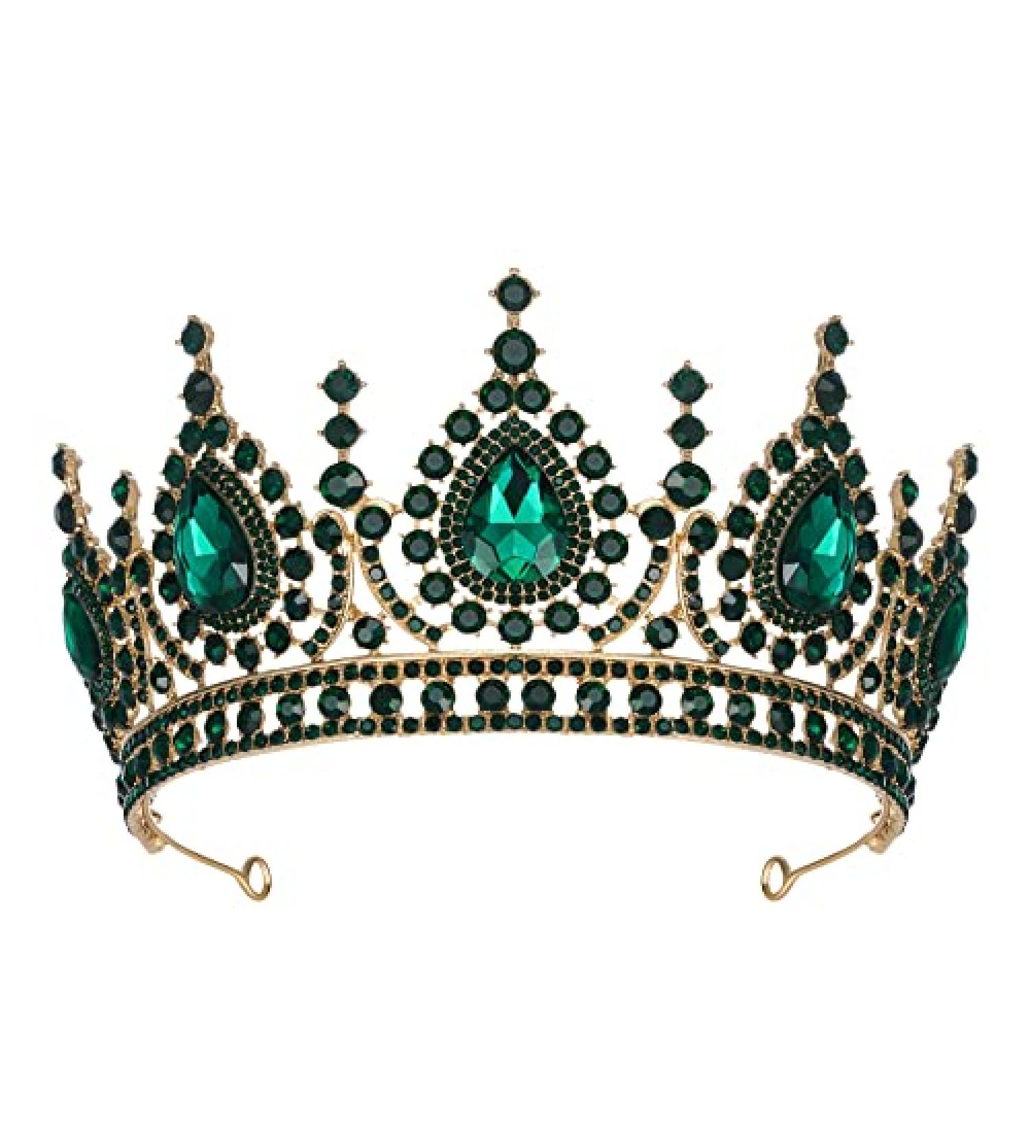 SweetV Baroque Crystal Queen Crown - Wedding Tiara for Bride, Prom, Halloween, Birthday Party - Green - Buy Online on GoSupps.com