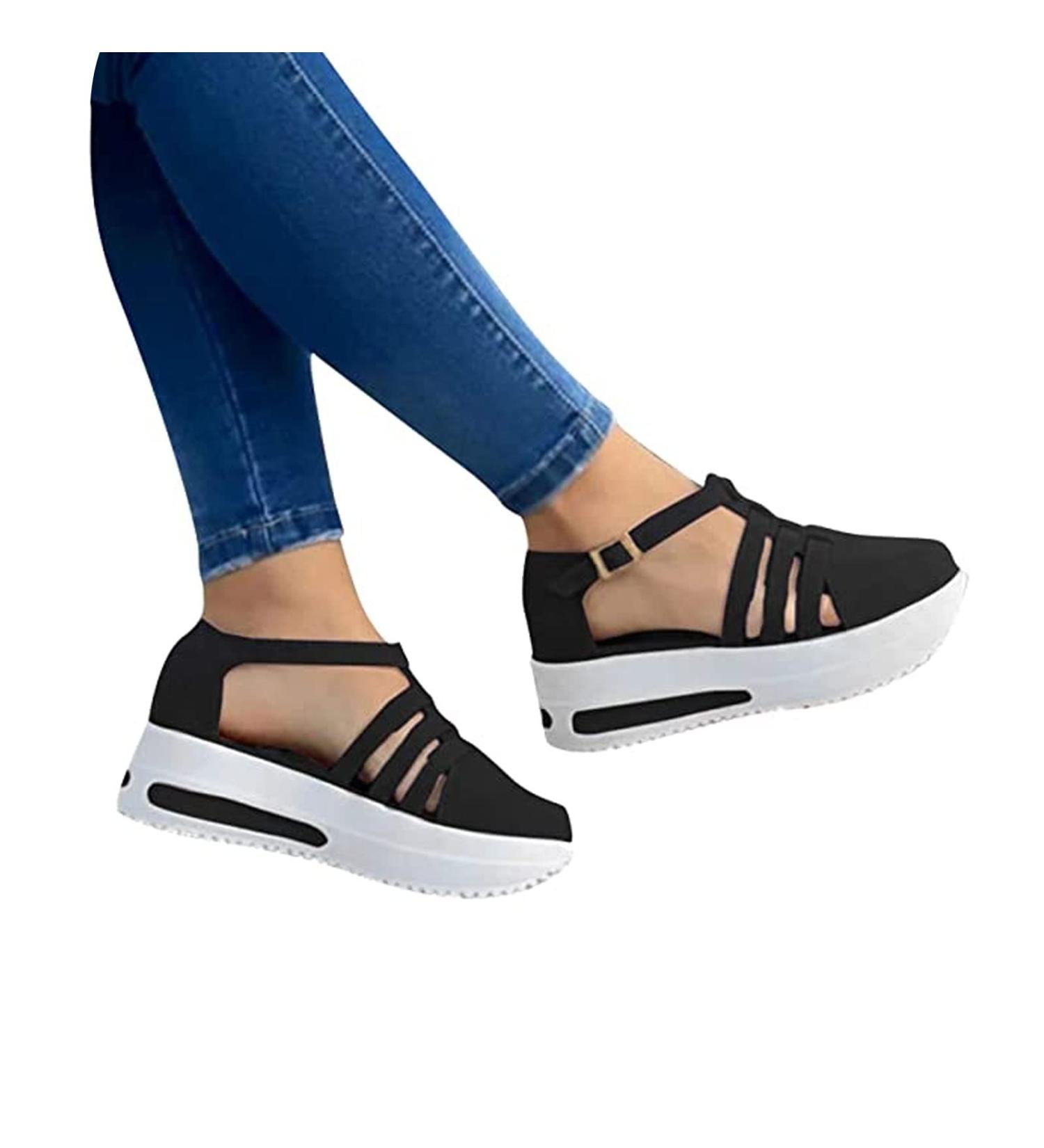 Swezida Women's Black Walking Shoes - Orthopedic Arch Support & Diabetes Relief | Size US-8 - Buy Online on GoSupps.com