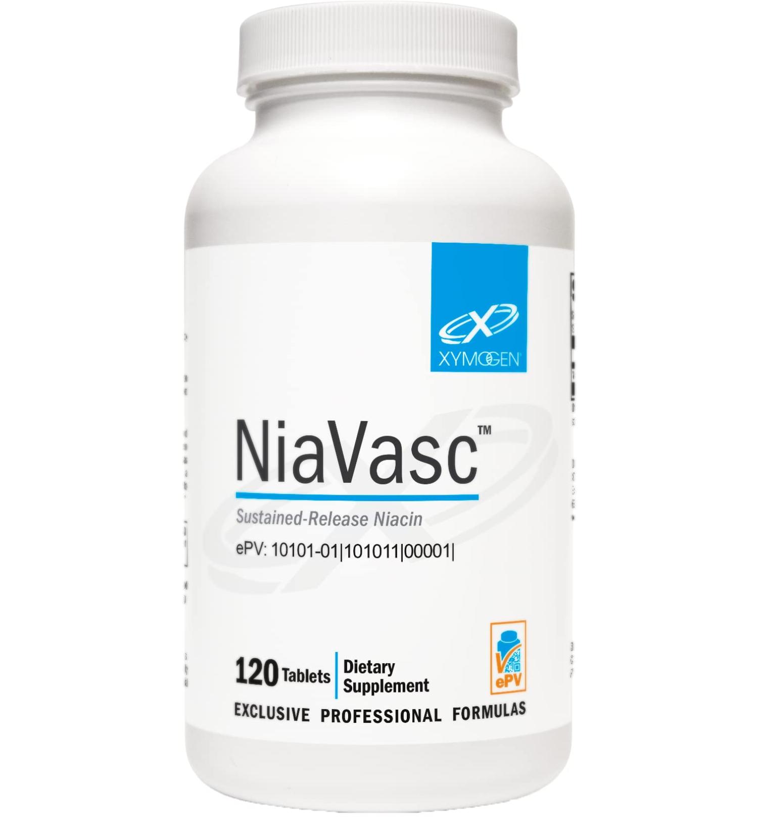 XYMOGEN NiaVasc Niacin 500mg - Sustained-Release for Lesser Flushing - 120 Time-Release Tablets for Healthy Blood Lipids - Buy Online on GoSupps.com