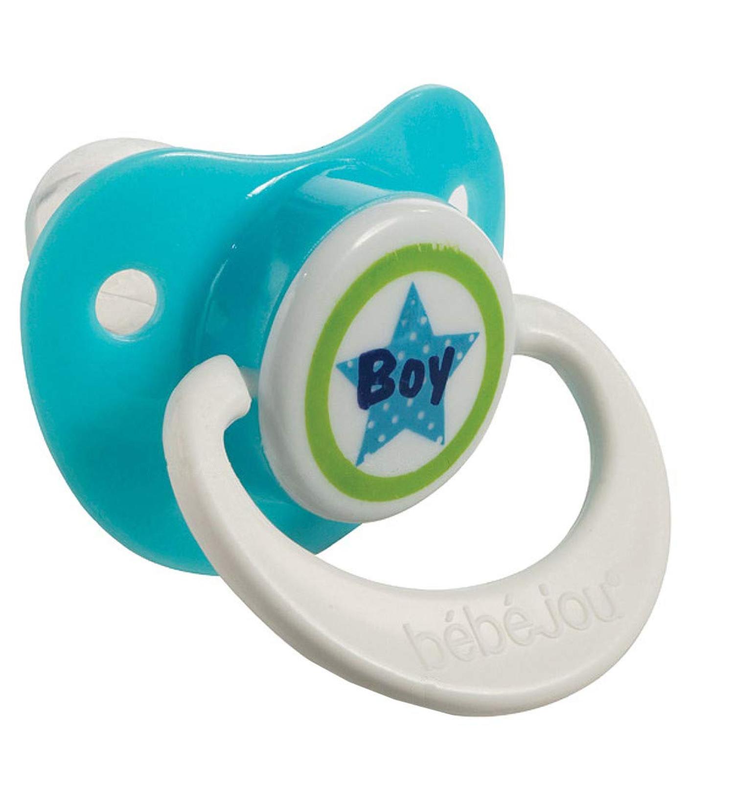 B b Jou Baby Soother/Pacifier with Ring 6+ Boy aqua blue size from 6 months