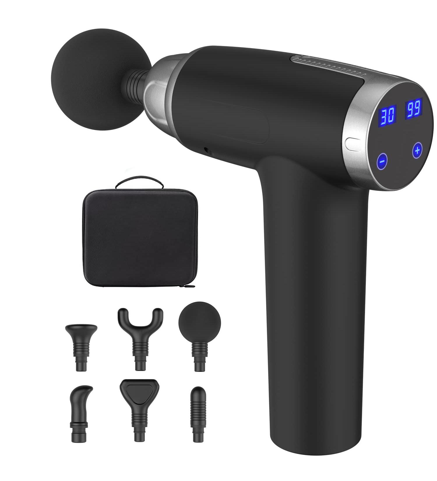 Deep Tissue Percussion Massage Gun - 30 Speeds, 6 Heads - Electric Athletes Massager for Pain Relief - Handheld Portable, Quiet - Black - Buy Online on GoSupps.com