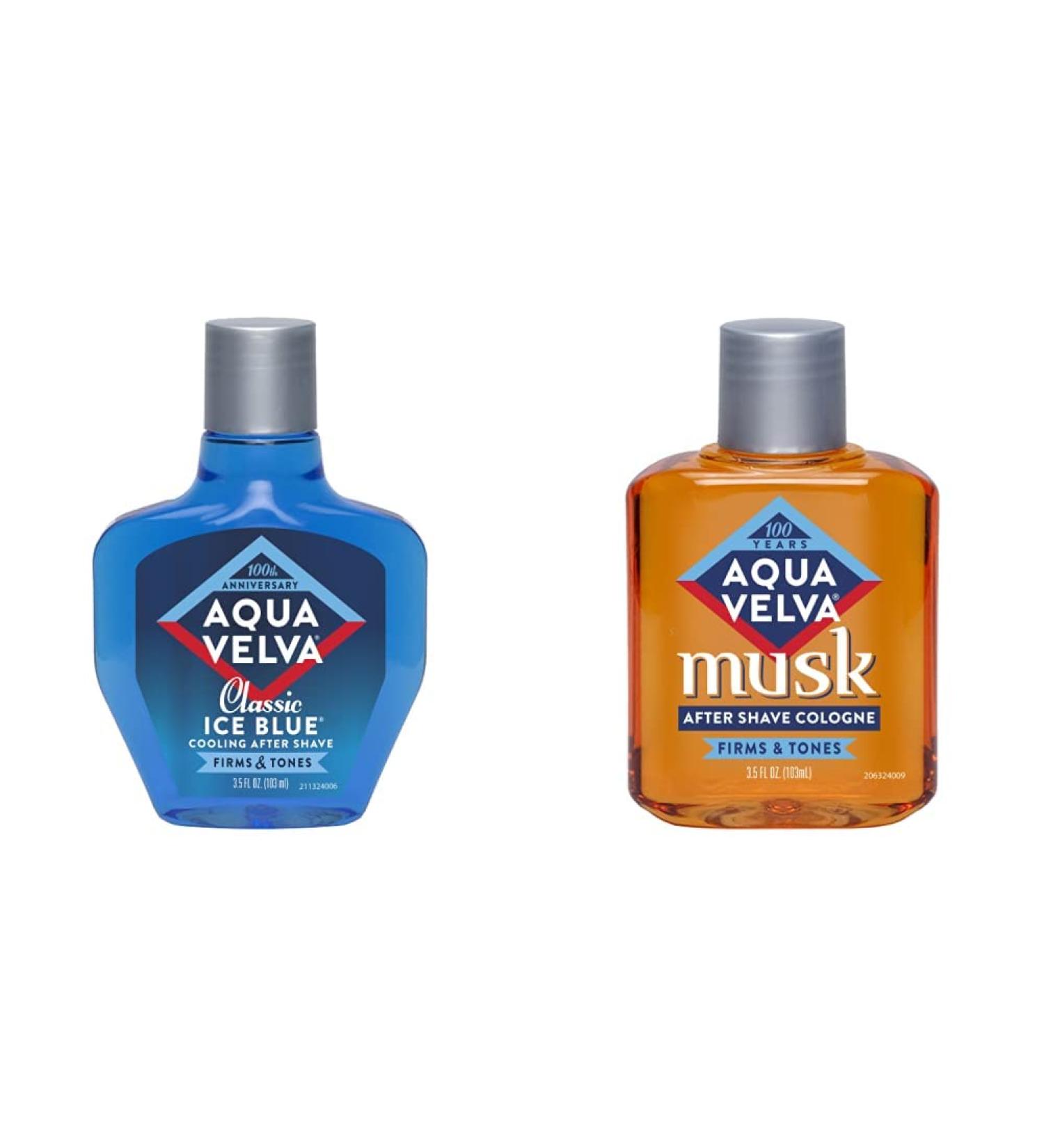 Aqua Velva After Shave Bundle, Musk After Shave Cologne, 3.5 oz + Classic Ice Blue After Shave, 3.5 oz