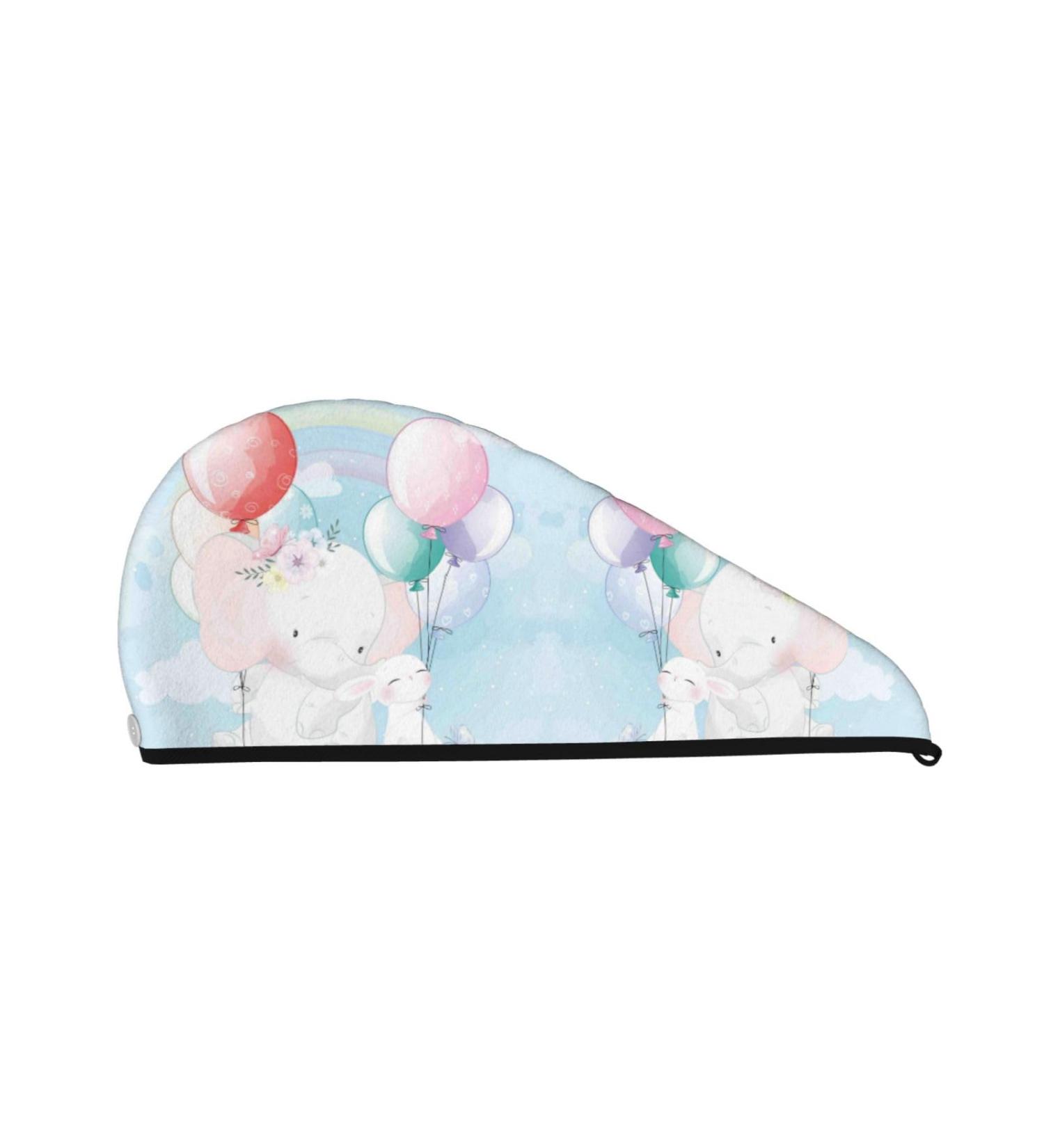 Buy Cute Elephant Bunny Flying Balloon Microfiber Hair Towel | Super Absorbent Coral Velvet Wrap for Long Curly & Thick Hair - Buy Online on GoSupps.com