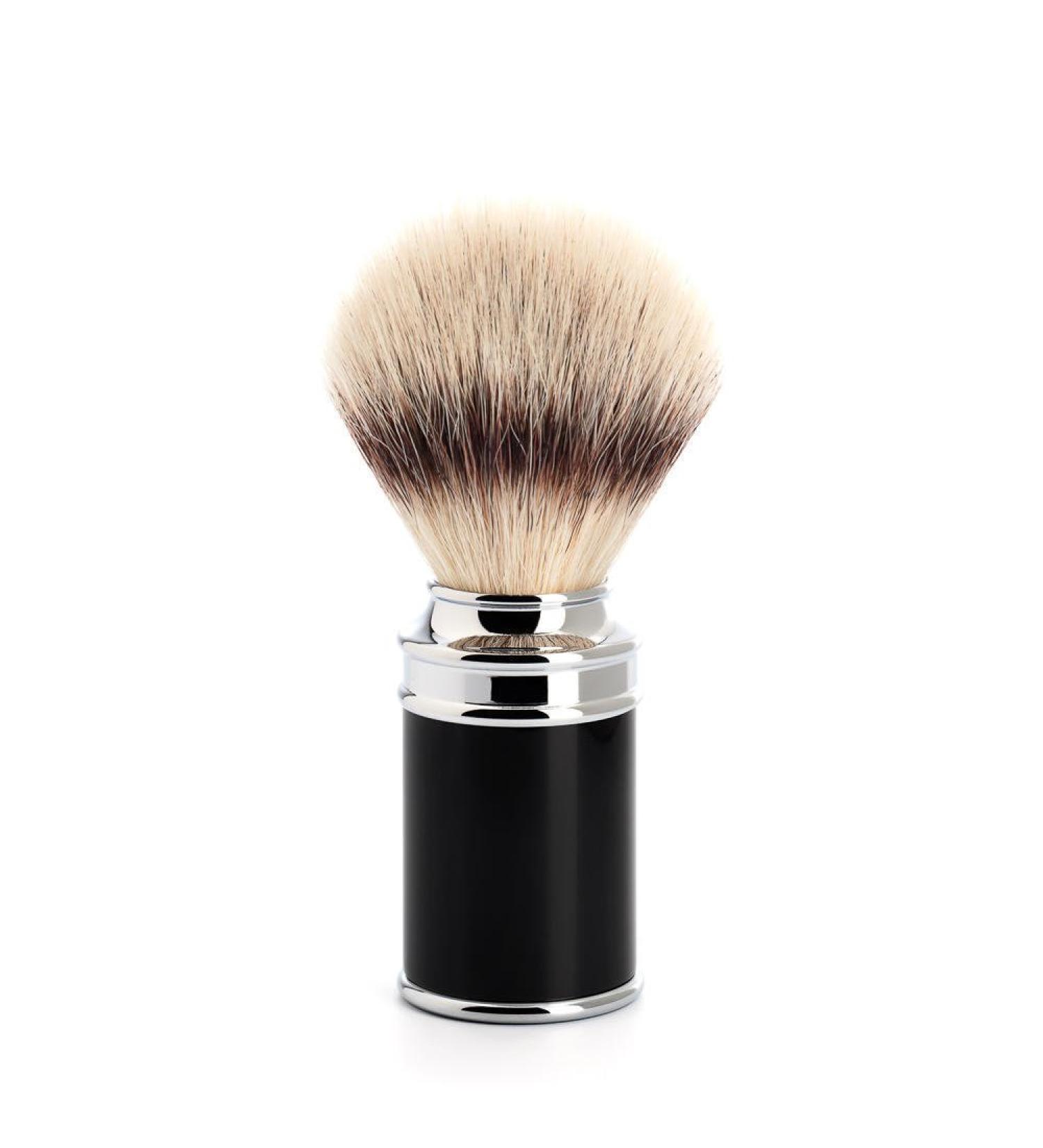 M HLE - Shaving brush silvertip badger - chrome-plated metal/black resin