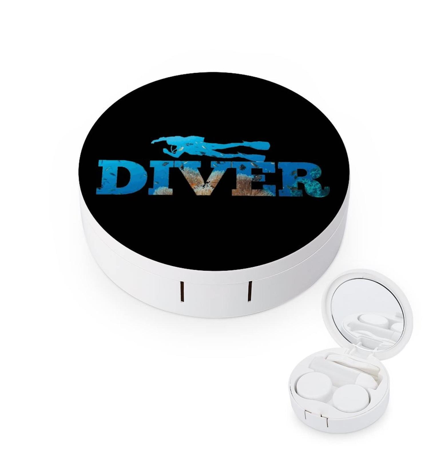 Scuba Diver Round Case For Contact Lens Kit Storage Box with Mirror Printed - Buy Online on GoSupps.com