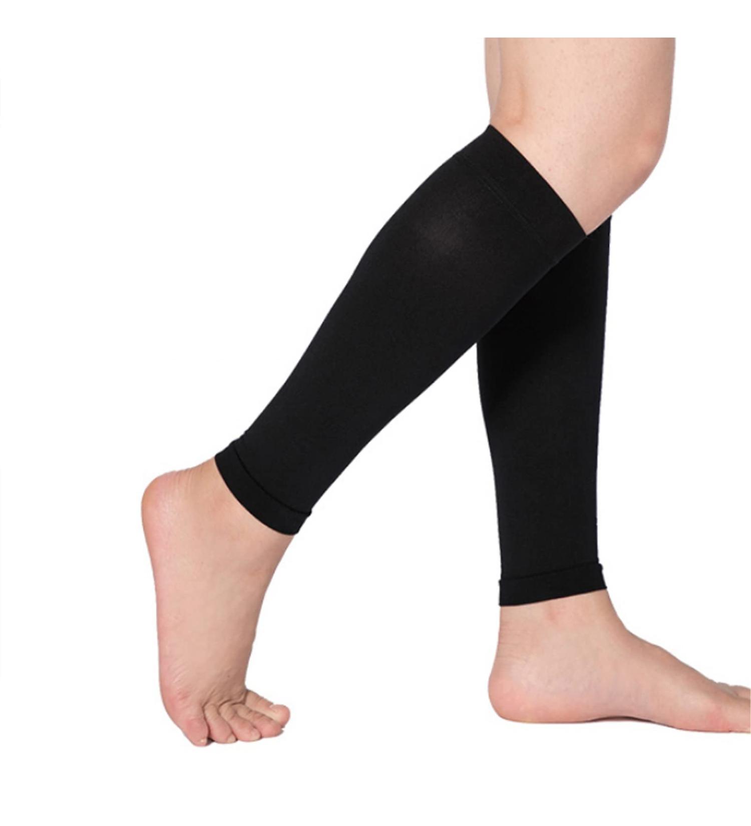 34-46 mmHg Calf Compression Sleeves for Men & Women | Firm Support for Varicose Veins Edema & Tired Legs | Footless Compression Socks in Flesh & Black - Buy Online on GoSupps.com