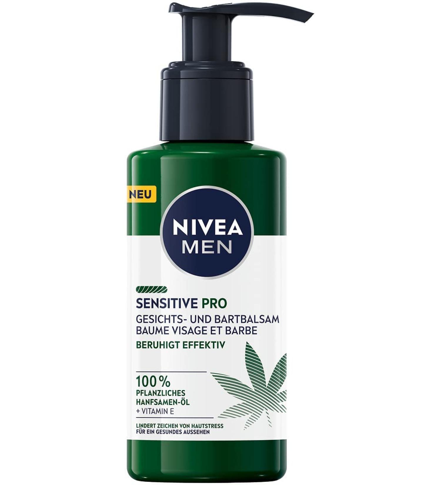 Nivea Men Sensitive Per Facial & Beard Balm 150ml | Moisturizing Cream with Hemp Seed Oil & Vitamin E | Calming Light Balm for Beard Care - Buy Online on GoSupps.com