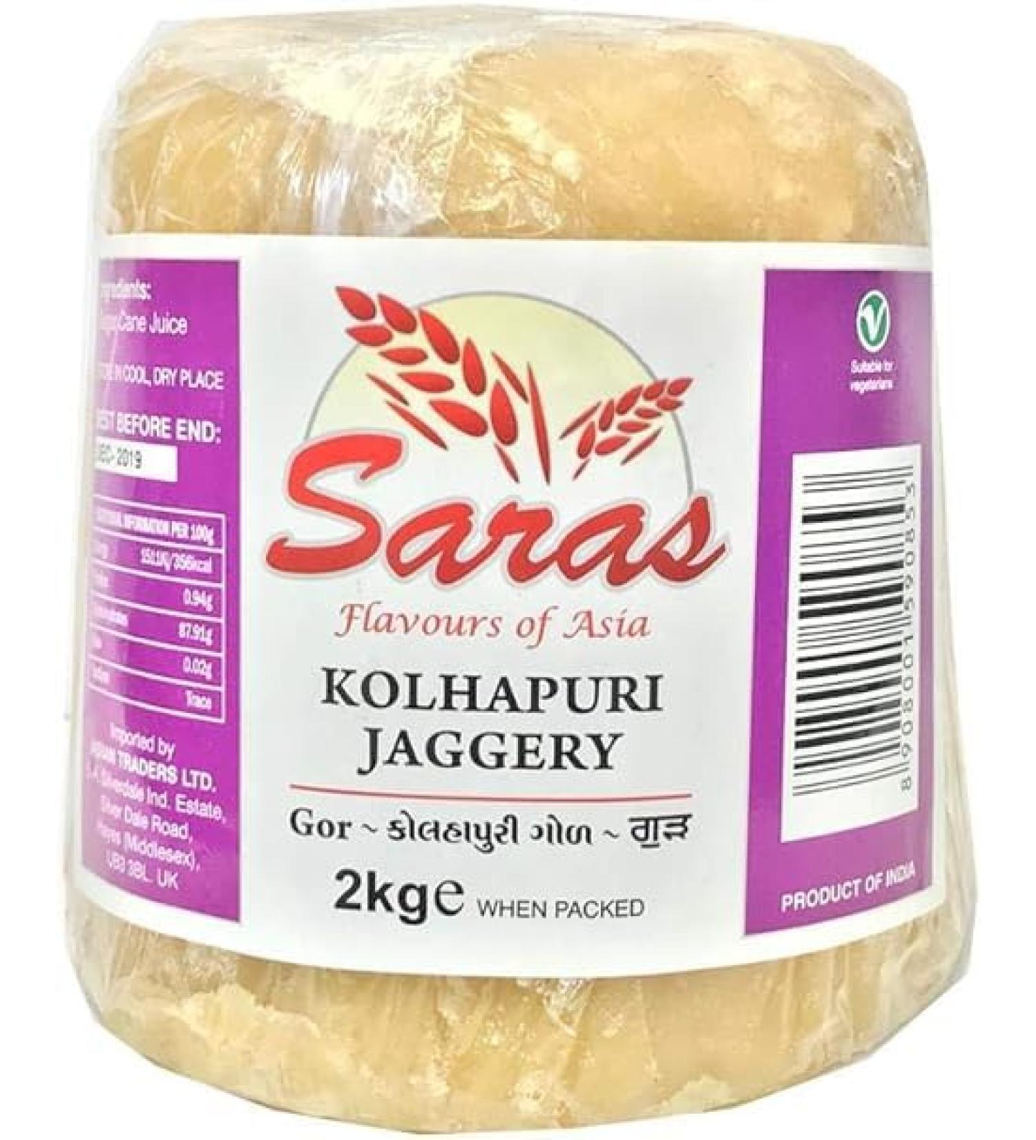 Saras Jaggery 2KG I Kolhapuri Gur I Gor I Panela I Piloncillo I Cane Sugar I Superfood Sweetener