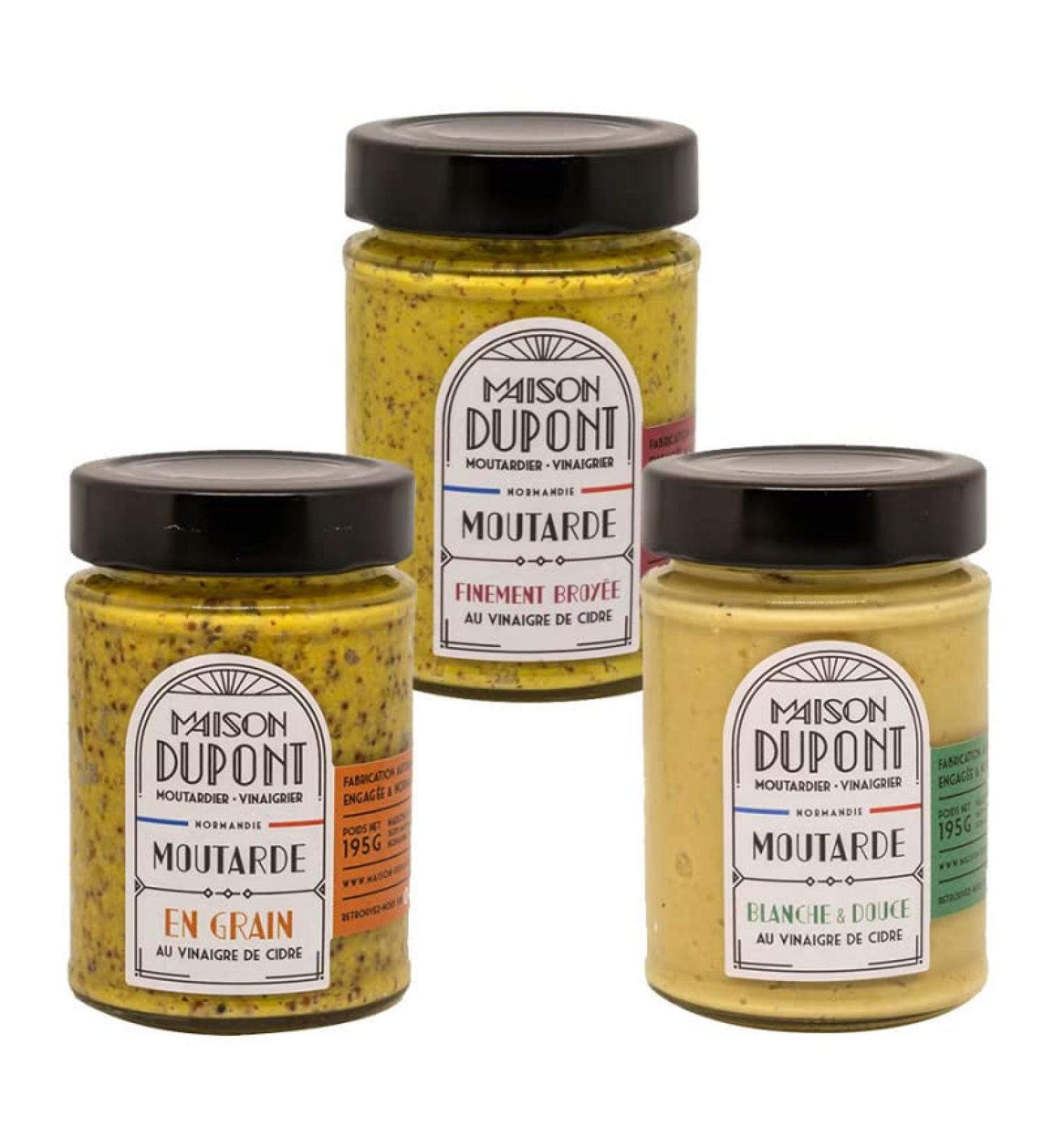Set of 3 French Mustard 195 g Maison Dupont Made in Calvados
