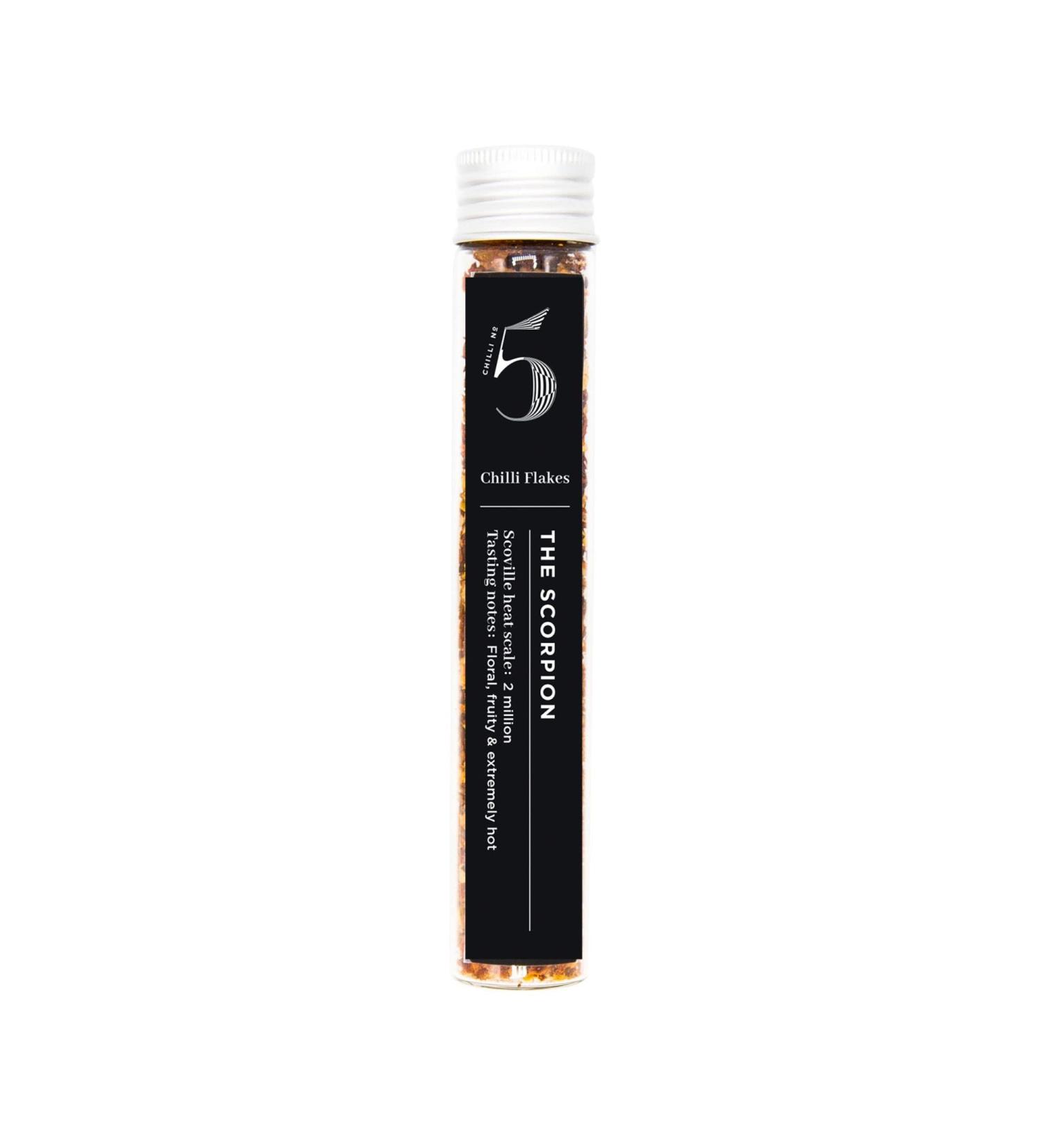 Chilli No. 5 The Scorpion Dried Scorpion Chilli Flakes 15g Glass Tube - Buy Online on GoSupps.com