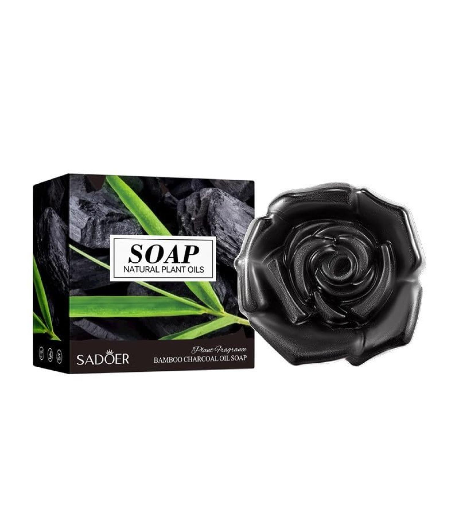 SADOER Natural Oil & Herbal Bath Soap Bamboo Charcoal | Premium Skincare & Hygiene | Flower Shaped Beauty Bar - Buy Online on GoSupps.com