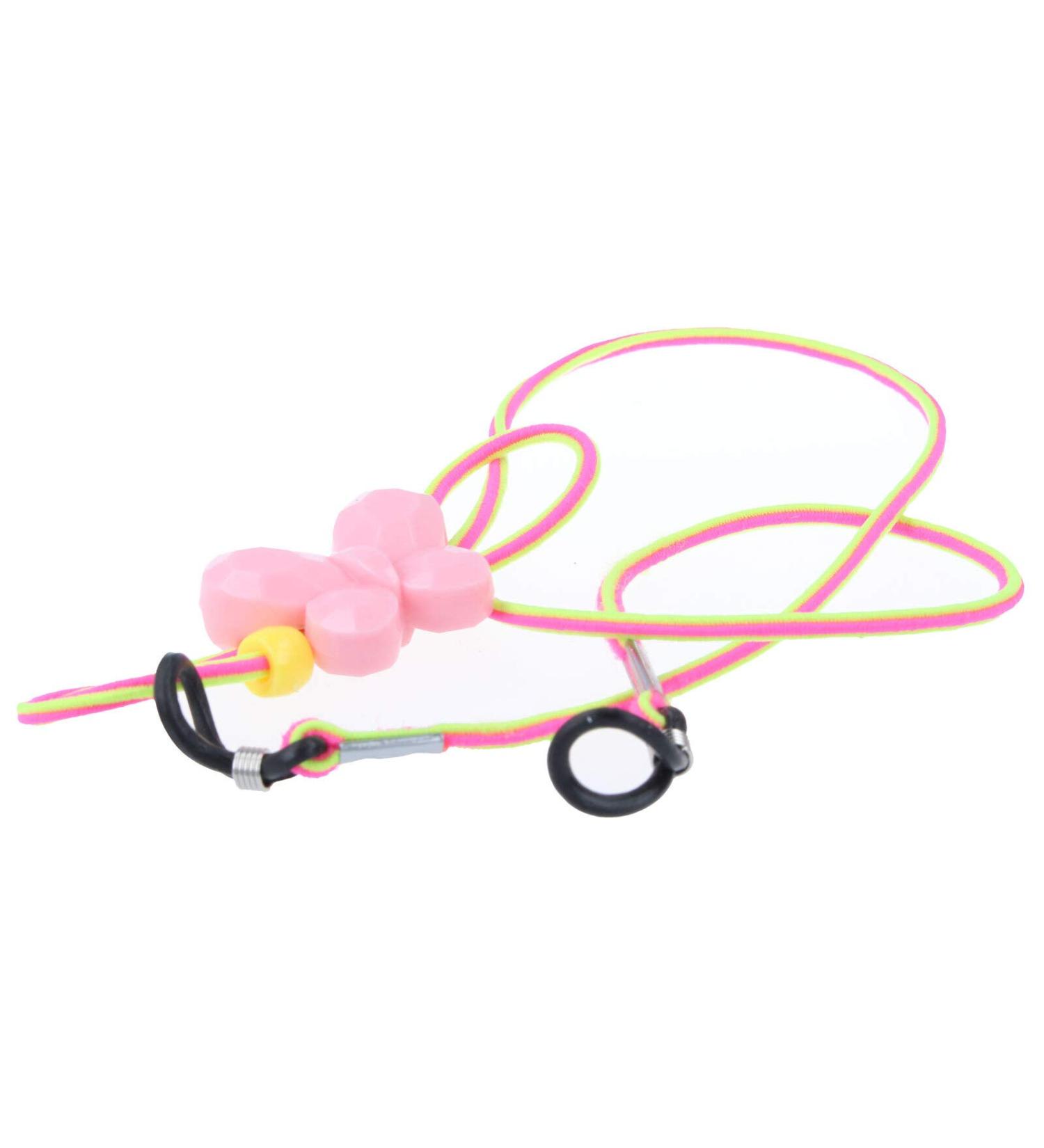 Funny glasses cord for children with animal stopper | Fastened with rubber loop with stopper in pink/yellow Pink / Yellow