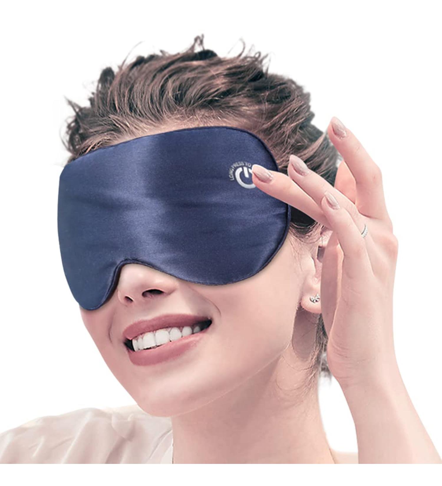 BRZSACR Heated Eye Mask Cordless - USB Electric Warm Compress for Dry Eyes Relief - Silk Sleep Mask for MGD, Blepharitis, Sinus, Stye - Blue - Buy Online on GoSupps.com