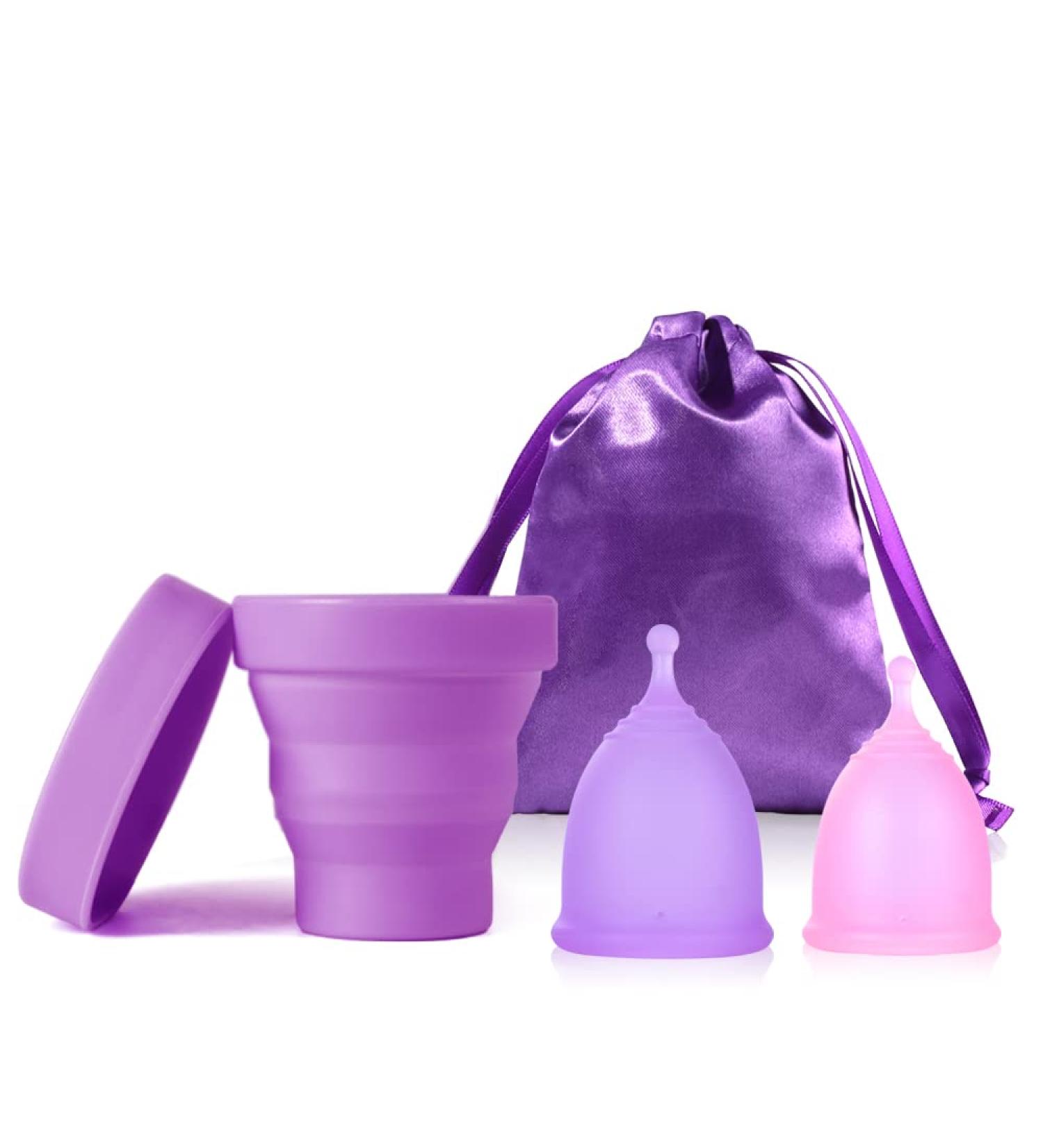 Reusable Menstrual Cups - Leak-Proof Medical Grade Silicone with Collapsible Storage - Tampon & Pad Alternative - Light & Heavy Flow - Large & Small - Purple & Pink - Buy Online on GoSupps.com