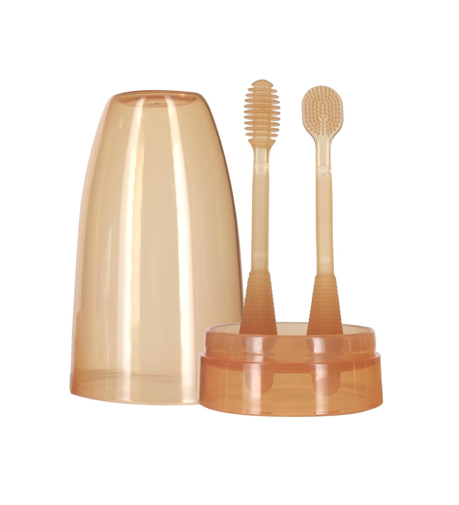 3 in 1 Soft Silicone Toothbrush Set - Infant to Child Training Toothbrush & Tongue Brush for Teething Relief - Buy Online on GoSupps.com
