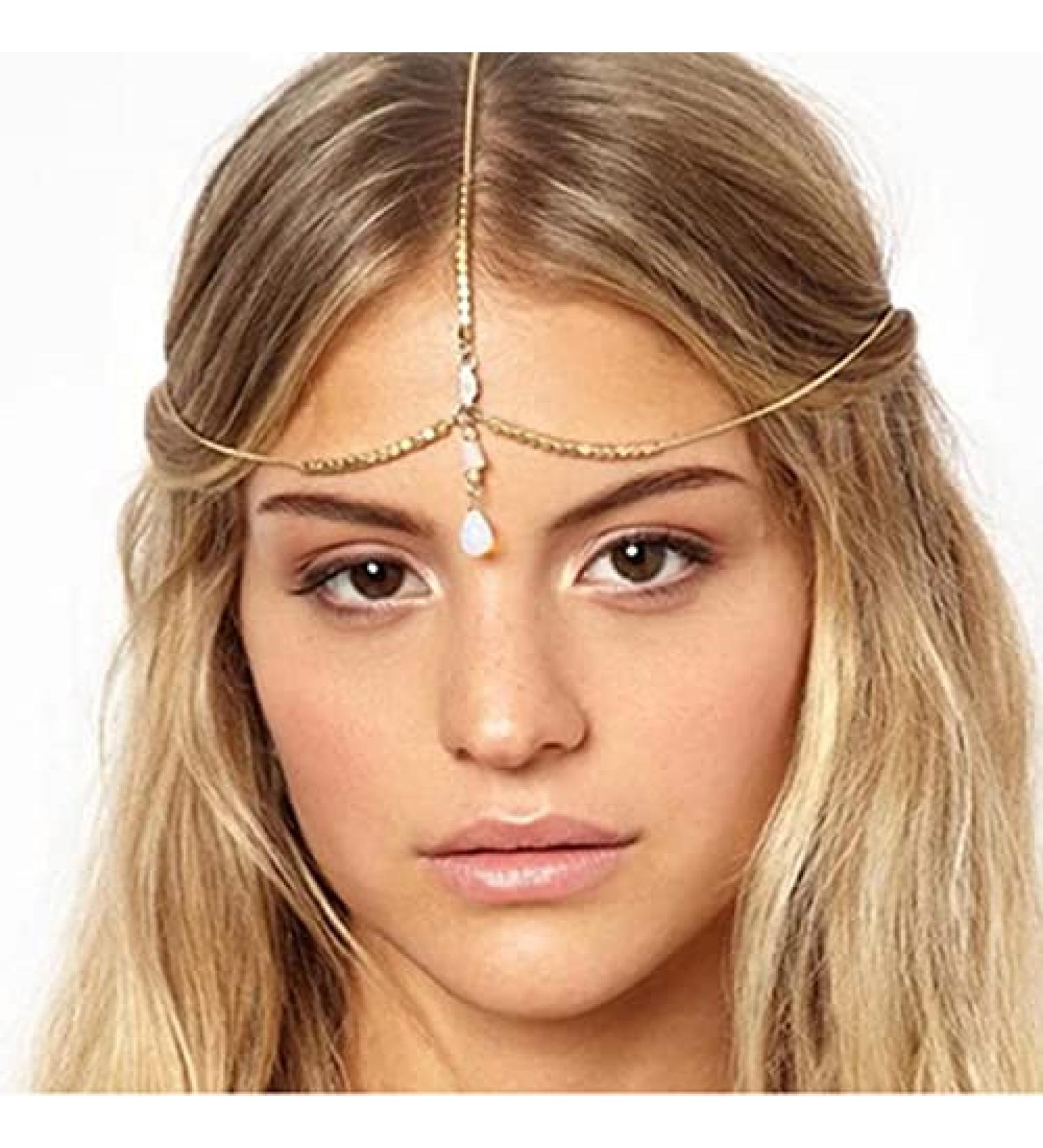 Prosy Bridal Rhinestone Head Chain Headpiece Wedding Headband Bead Hair Piece Festival Hair Jewerly for Bride and Bridesmaids (Gold) - Buy Online on GoSupps.com