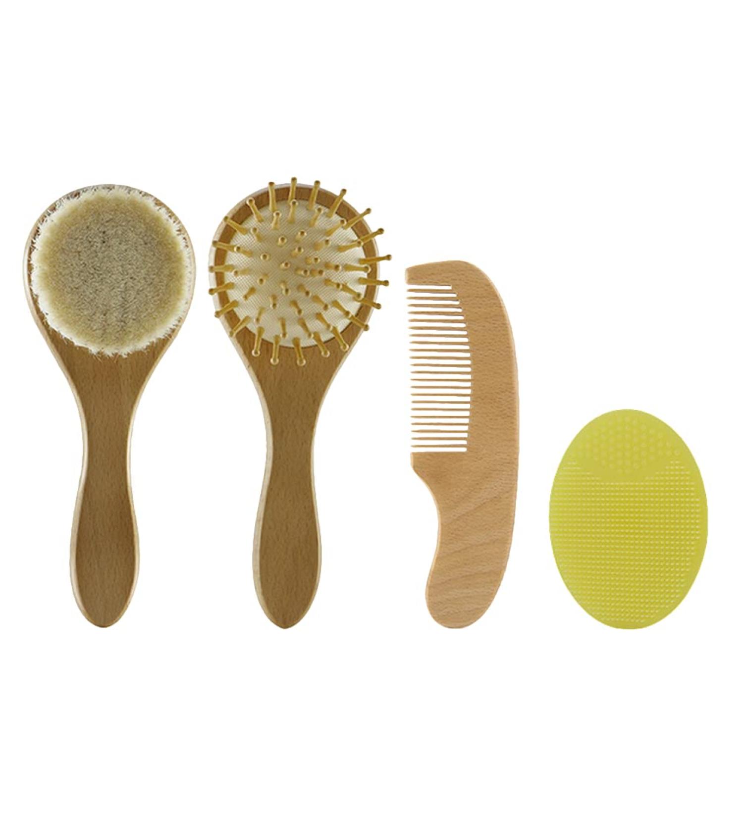 Heallily Baby Hair Brush and Comb Set - Gentle Wooden Hairbrush for Newborns, Infants, and Toddlers - Baby Grooming Kit for Bath and Shower - Buy Online on GoSupps.com