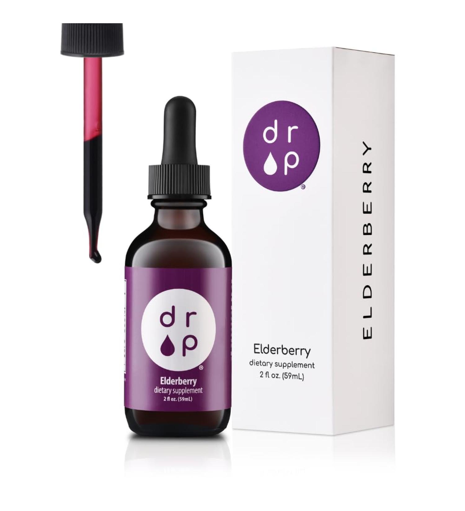 Elderberry Liquid Drops with Vitamin C Immune Support Supplement for Kids & Adults Vegan Gluten Free Non-GMO No Sugar No Artificial Preservatives 2 Month Supply by Drop Supplements - Buy Online on GoSupps.com