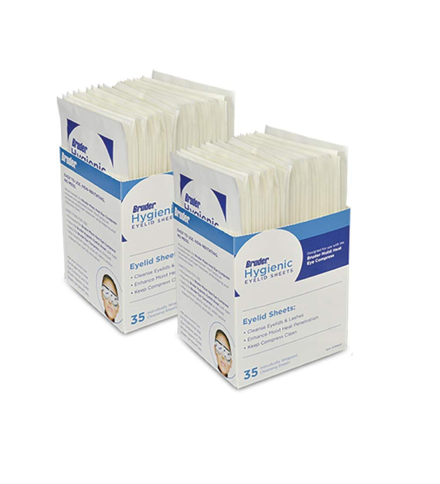 Bruder Hygienic Eyelid Cleansing Sheets Micro Fine 35 Count Box (Pack of 2) - Individually Wrapped Untreated Sheets - Buy Online on GoSupps.com