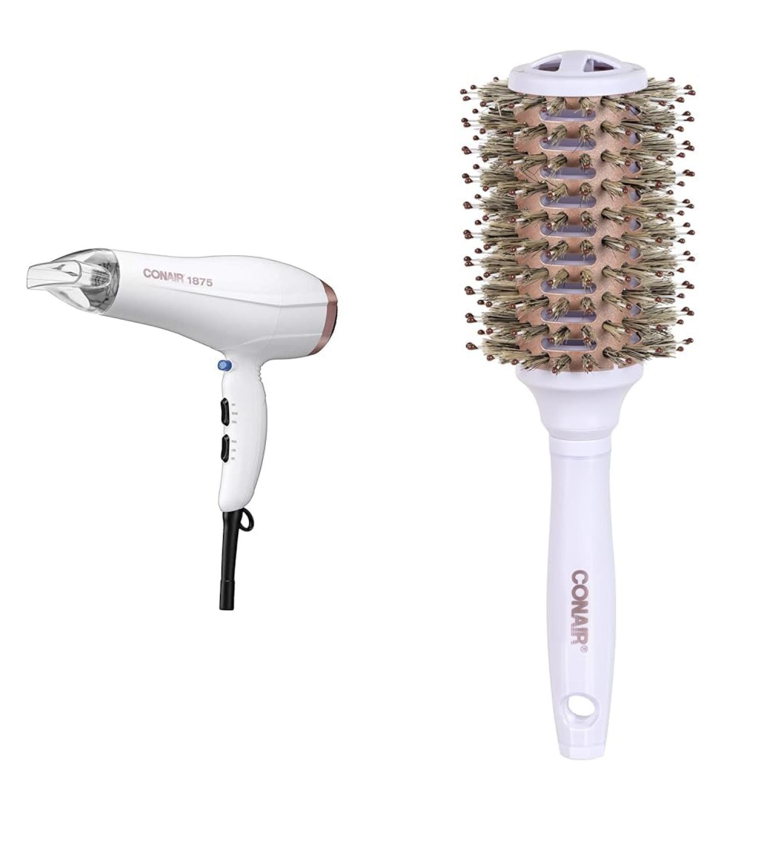 Double Ceramic 1875W Hair Dryer 1.7 pounds & Double Ceramic Vented Boar Round Blow Drying Brush For Women Men All Hair Types-Lengths (58785WC-2CT) White - Buy Online on GoSupps.com