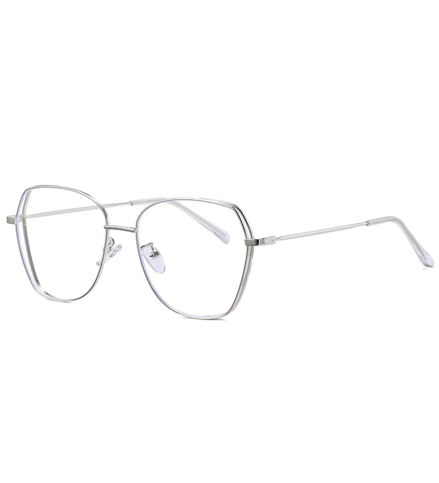 KDOQ Oversized Polygon Anti Blue Light Glasses for Women & Men - Ultra Light Alloy Frame in Silver | International Shipping - Buy Online on GoSupps.com