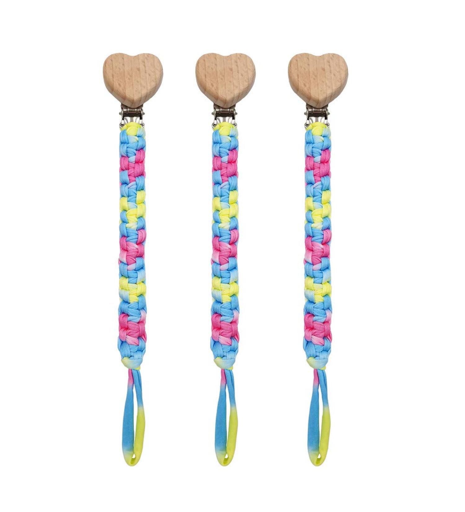 Pack of 3 Colorful Cotton Pacifier Chains for Newborns | Baby Pacifier Straps for Boys & Girls - Buy Online on GoSupps.com