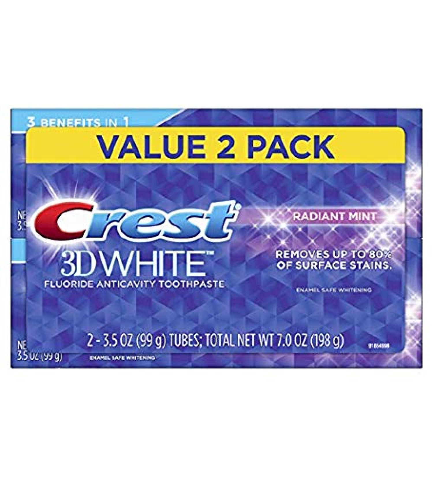 Crest Crest 3D White Whitening Toothpaste Bright Mint 100 ml Pack of 2