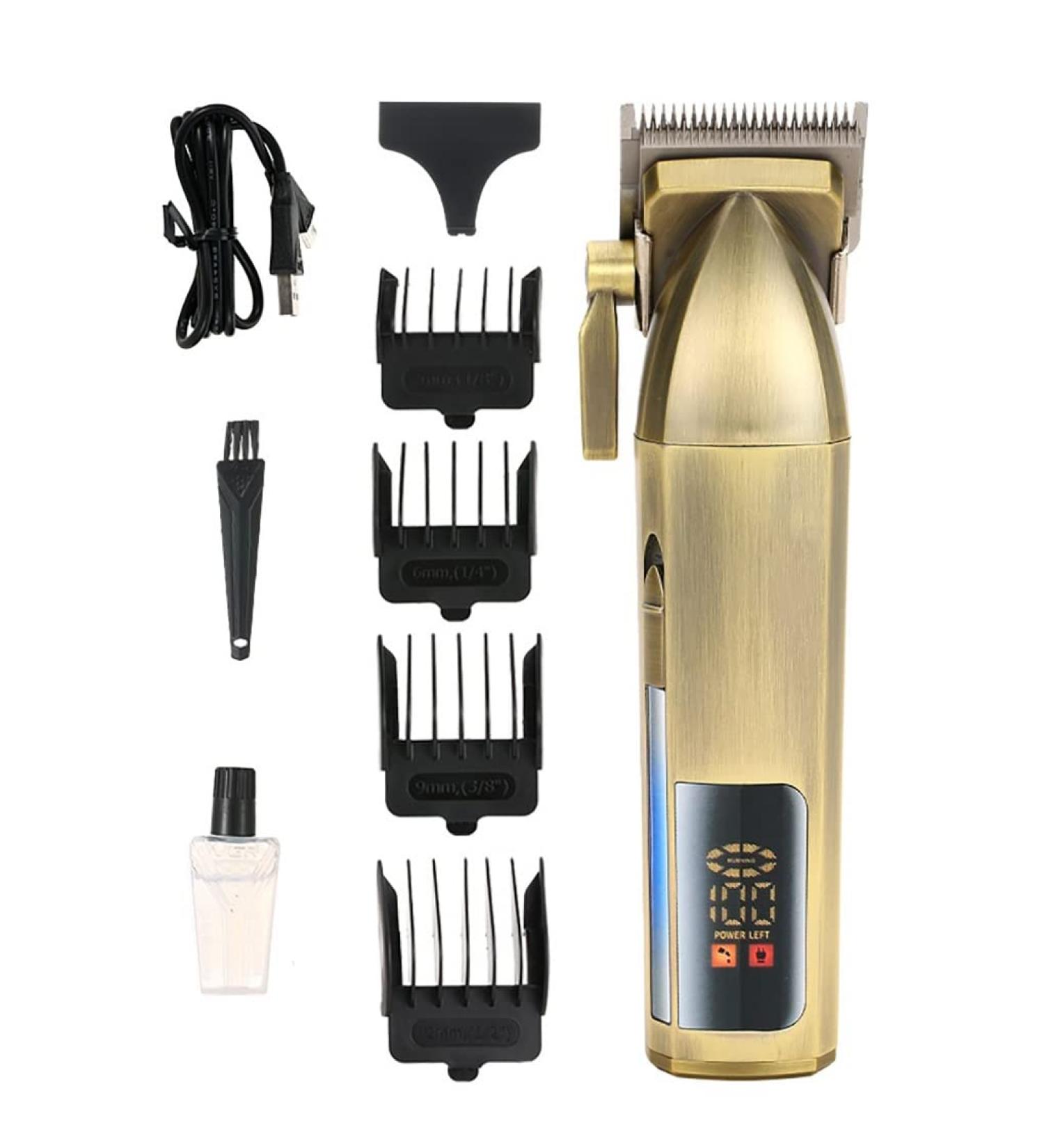 Buy Retro Rechargeable Hair Clippers with LCD Display - Premium Brass Hair Salon Trimmer for Professional Use - Buy Online on GoSupps.com