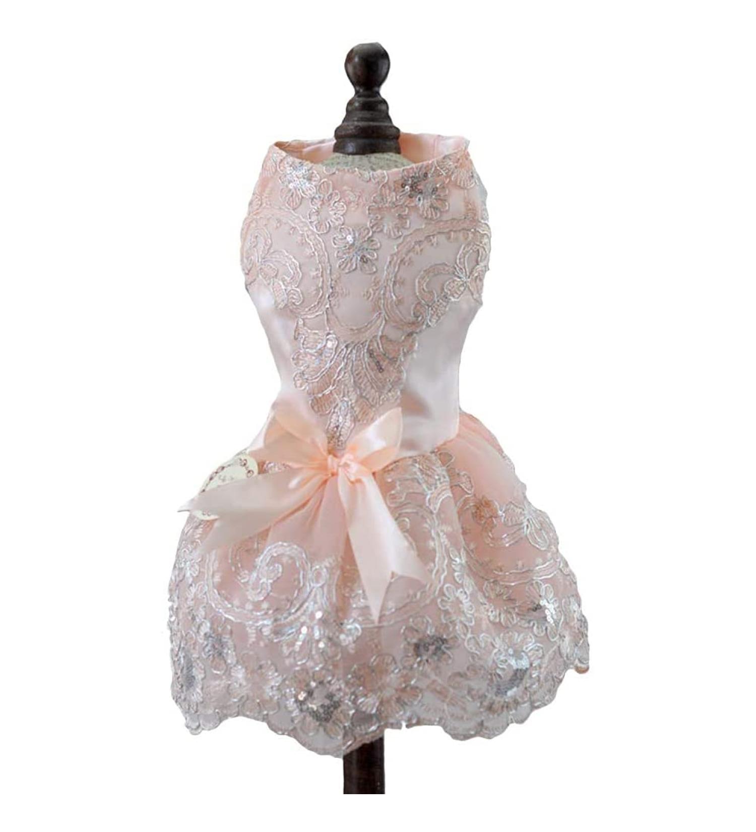 Delifur Large Pink Dog Lace Wedding Dress - Princess Tutu Costume for Pets | Perfect for Spring/Summer Birthday Parties - Buy Online on GoSupps.com