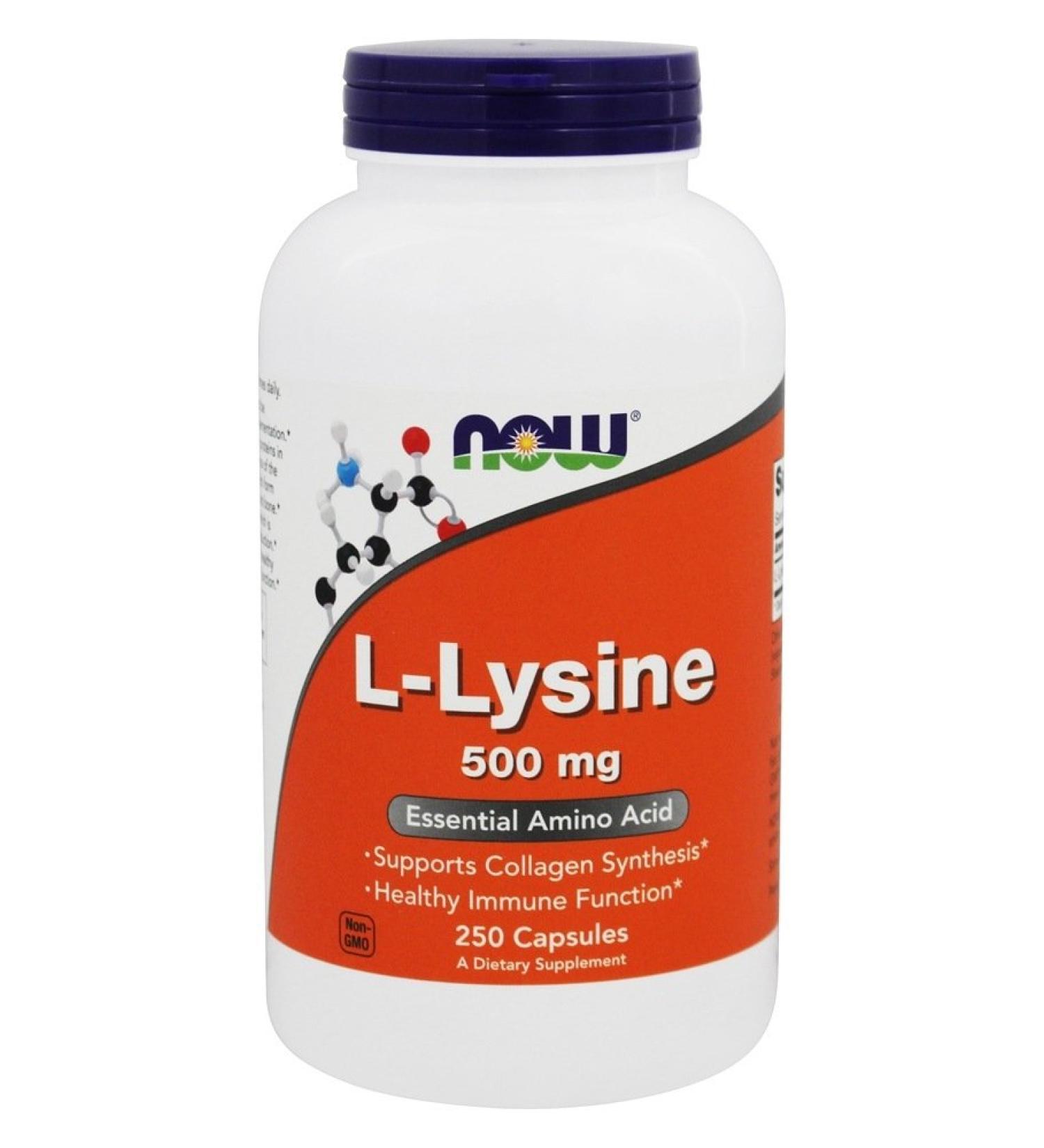 NOW Foods L-lysine 500 mg, 250 Capsules (Pack of 2) 250 Count (Pack of 2)