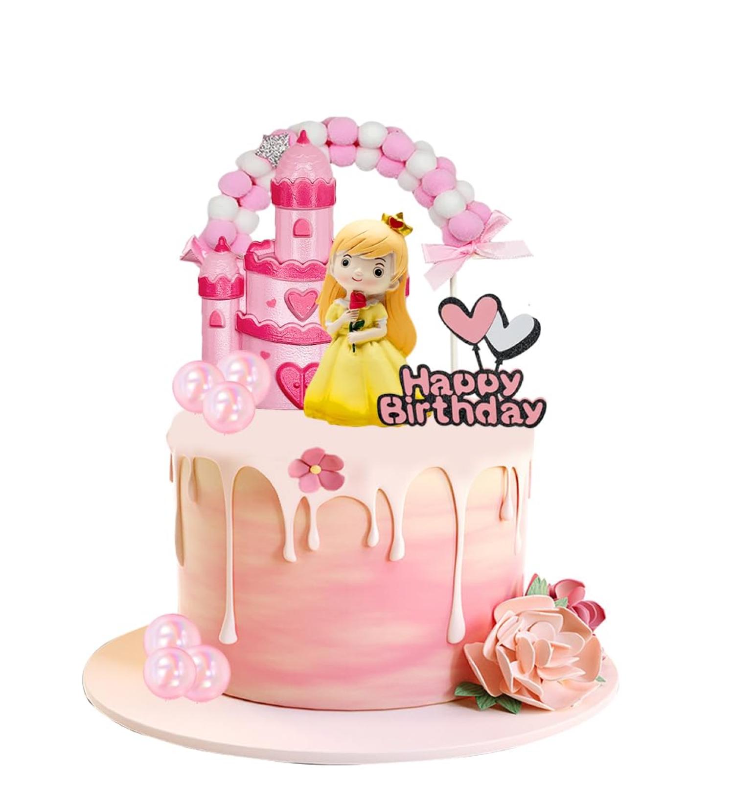 10pcs Princess Cake Topper Castle Cake Decoration for Girl Kid Happy Birthday Party Decorations Princess Baby Shower Supplies Orange - Buy Online on GoSupps.com