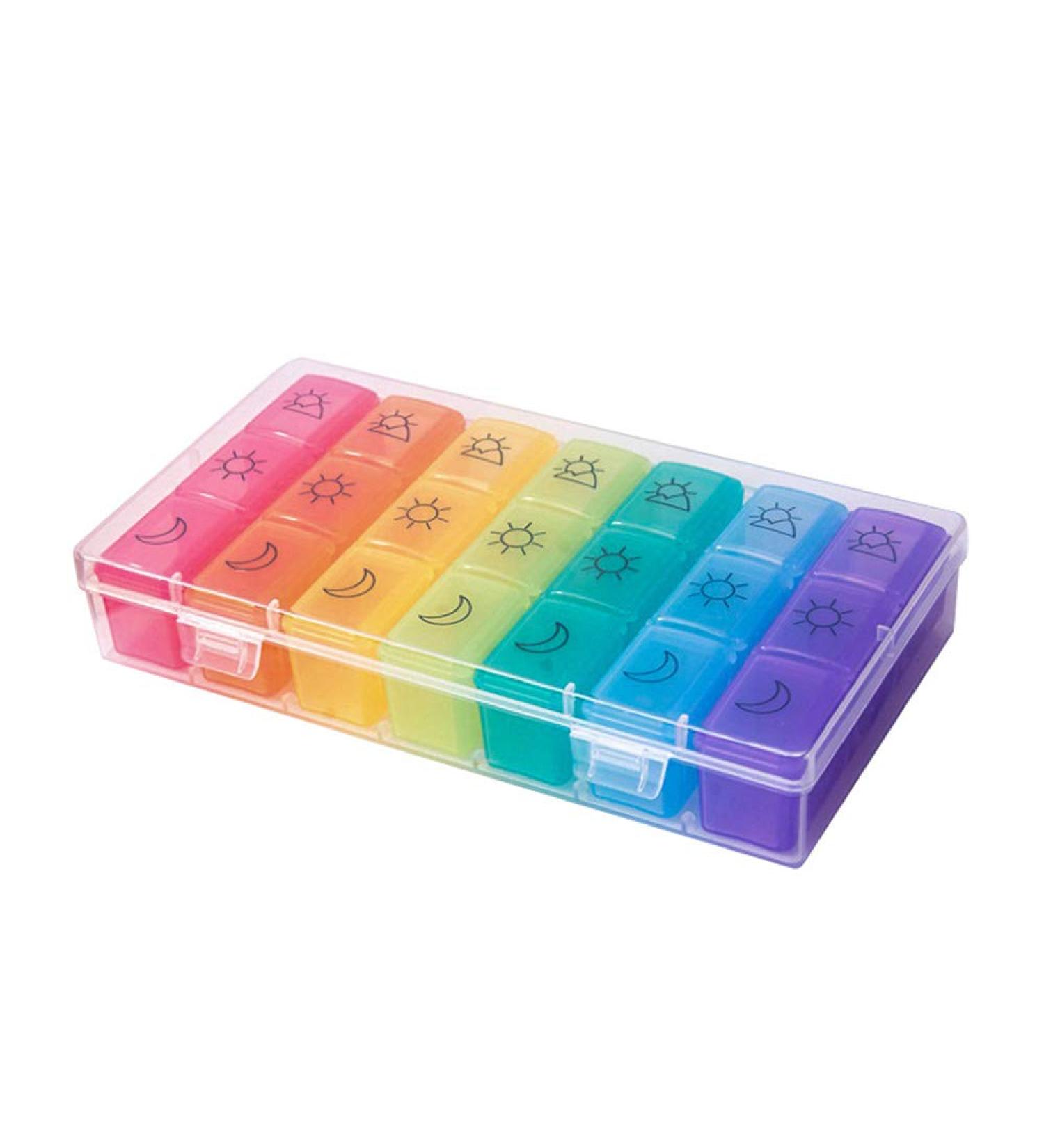 Buy Weekly Pill Organizer 7 Day - Moisture-Resistant Large Daily Cases for Pills Vitamins Fish Oil & Supplements - Rainbow Colors international shipping available - Buy Online on GoSupps.com