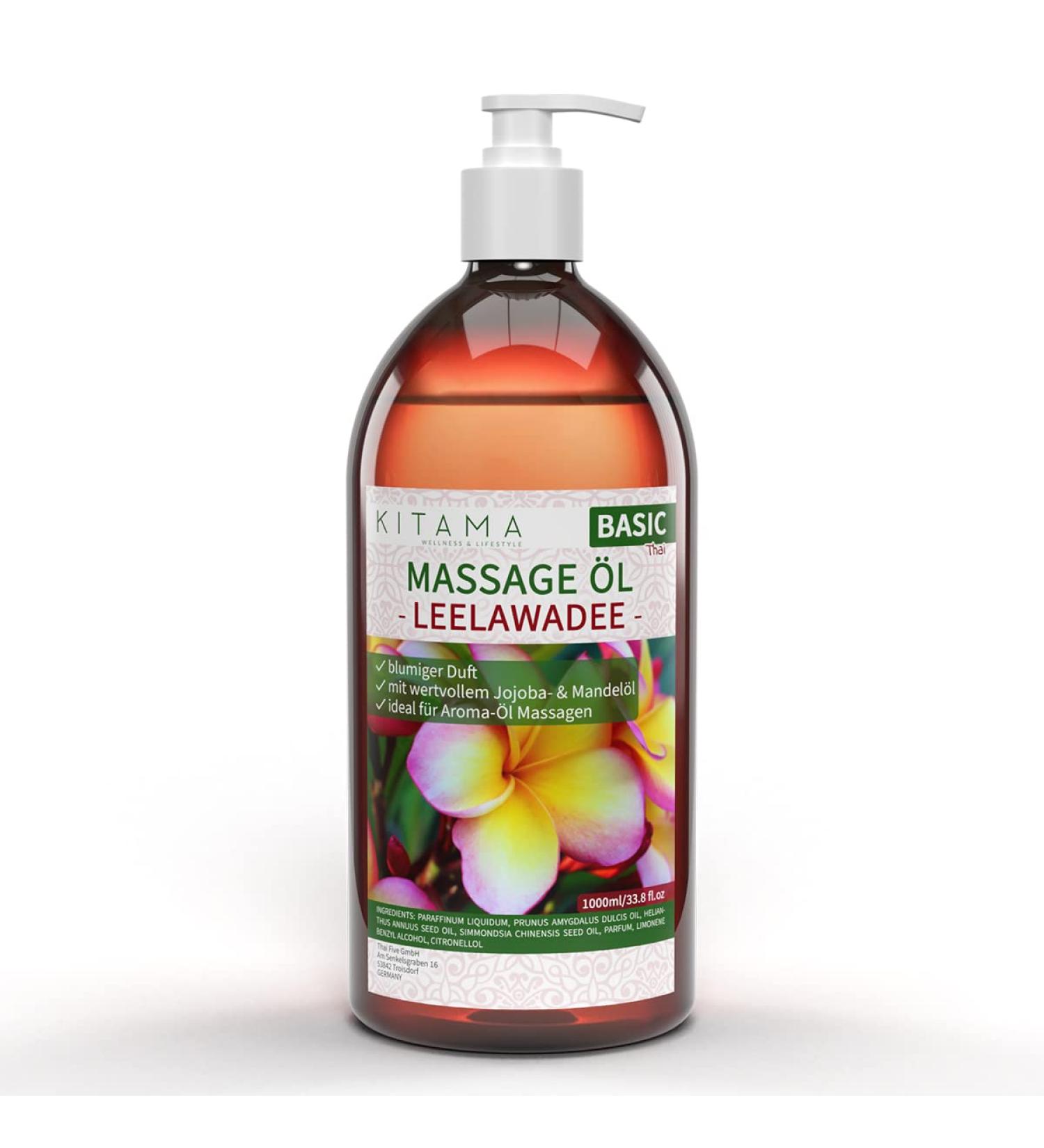 KitaMa Frangipani Massage Oil 1000ml - Nourishing Aroma Body Oil for Relaxation & Care | Thai Leelawadee Essential Massage Oil - Buy Online on GoSupps.com